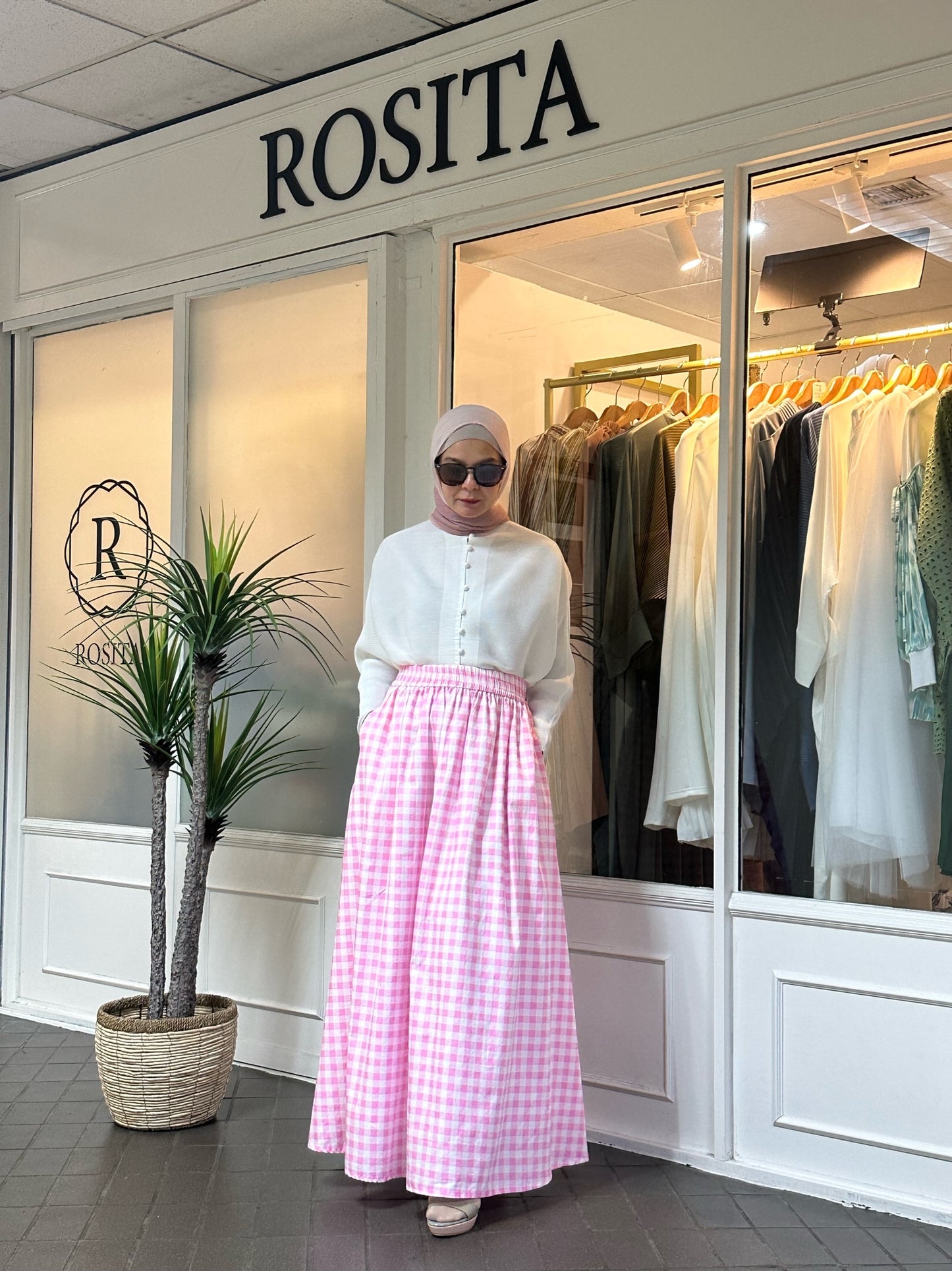 Khloe Maxi Flare Skirt in Pink Gingham