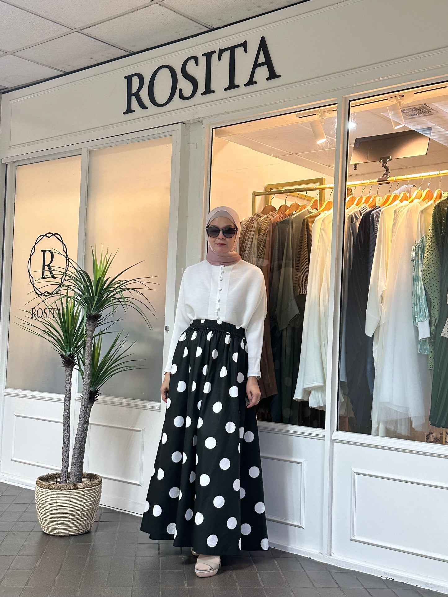 Khloe Maxi Flare Skirt in Black & White Polka Dot