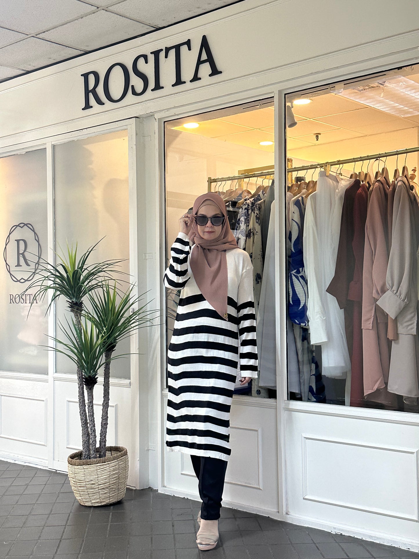 Julie Knitted Striped Tunic in White Black (NEW!)