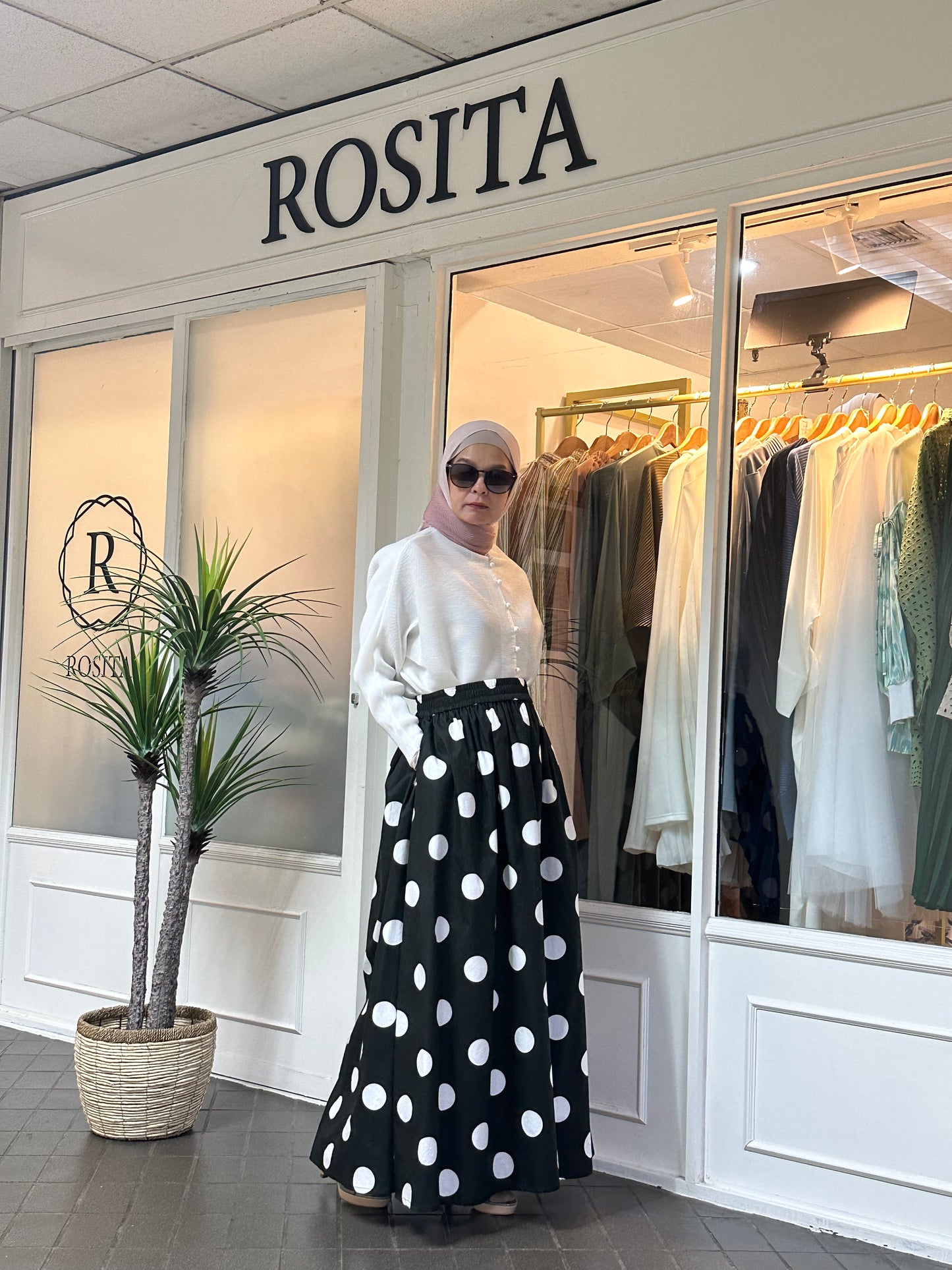 Khloe Maxi Flare Skirt in Black & White Polka Dot