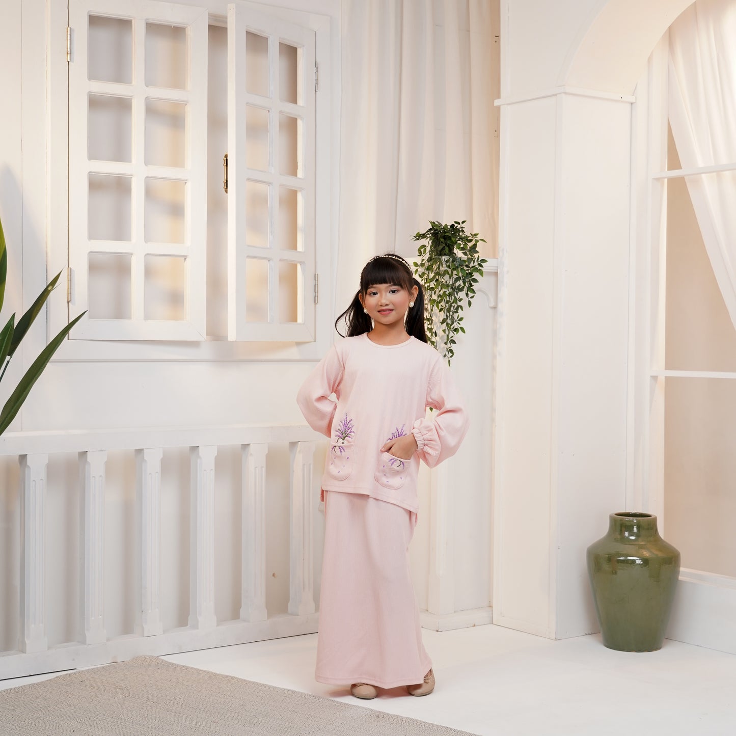 Aster Embroidery Baju Kurung Set in Pink (Girls) (NEW!)