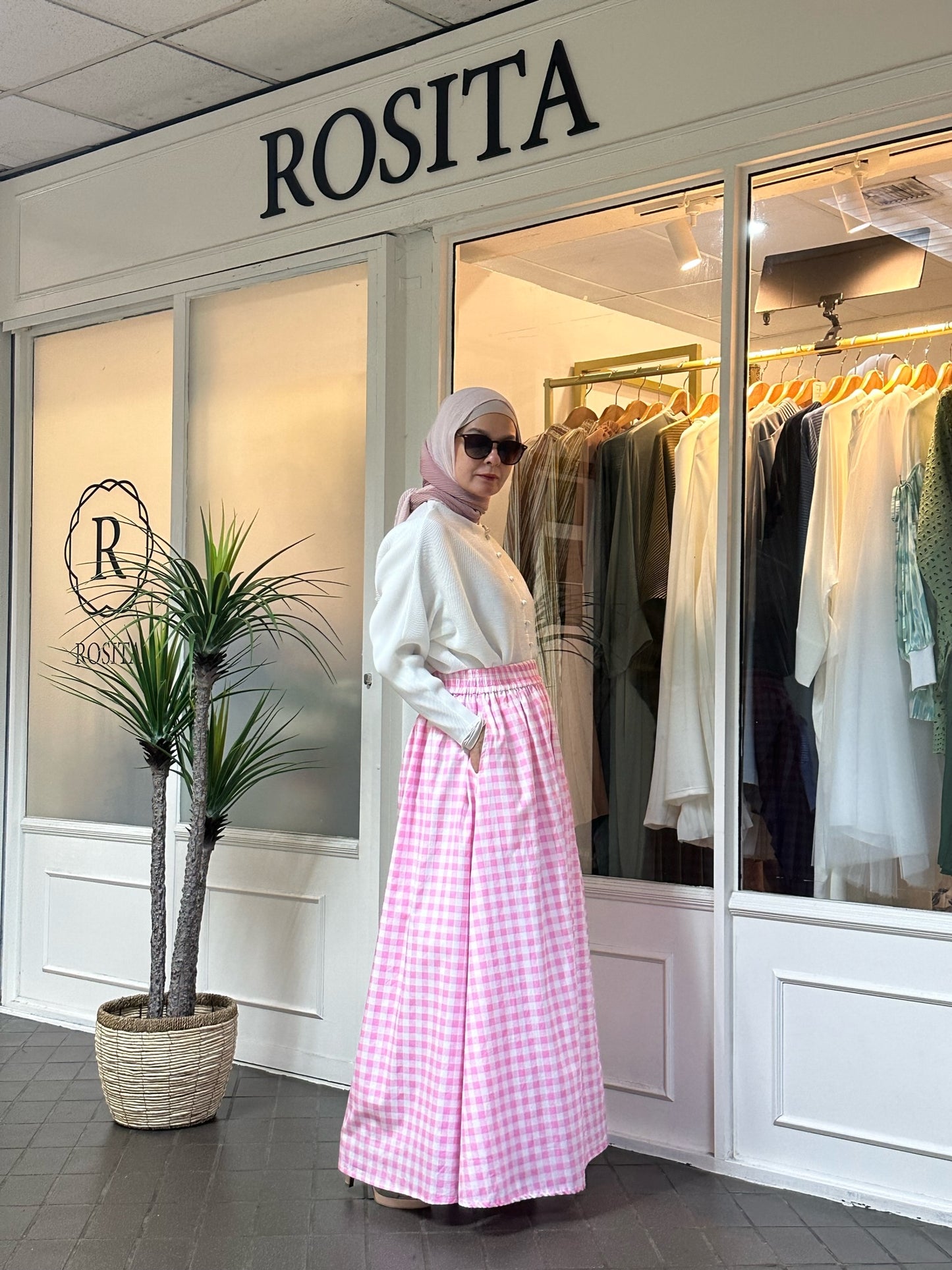Khloe Maxi Flare Skirt in Pink Gingham