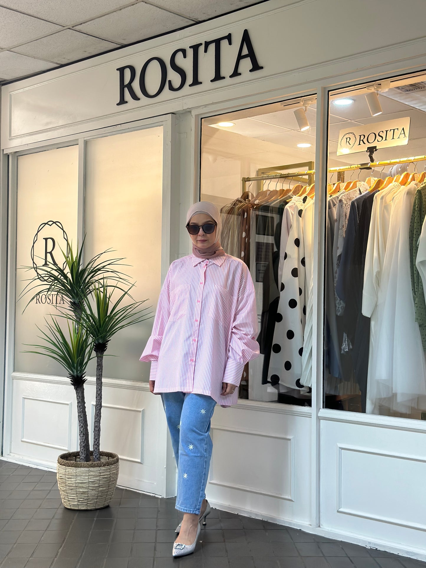 Estelle Boyfriend Shirt in Rosy Pink Stripes