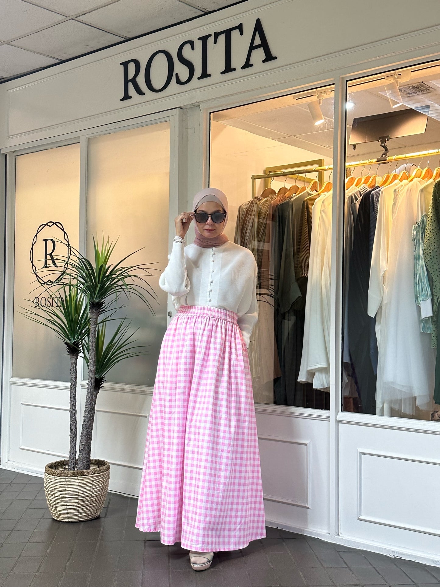 Khloe Maxi Flare Skirt in Pink Gingham