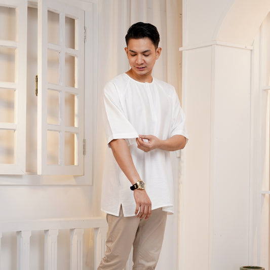 Syabil Men's Cotton Linen 3/4 Sleeve Shirt in Off White