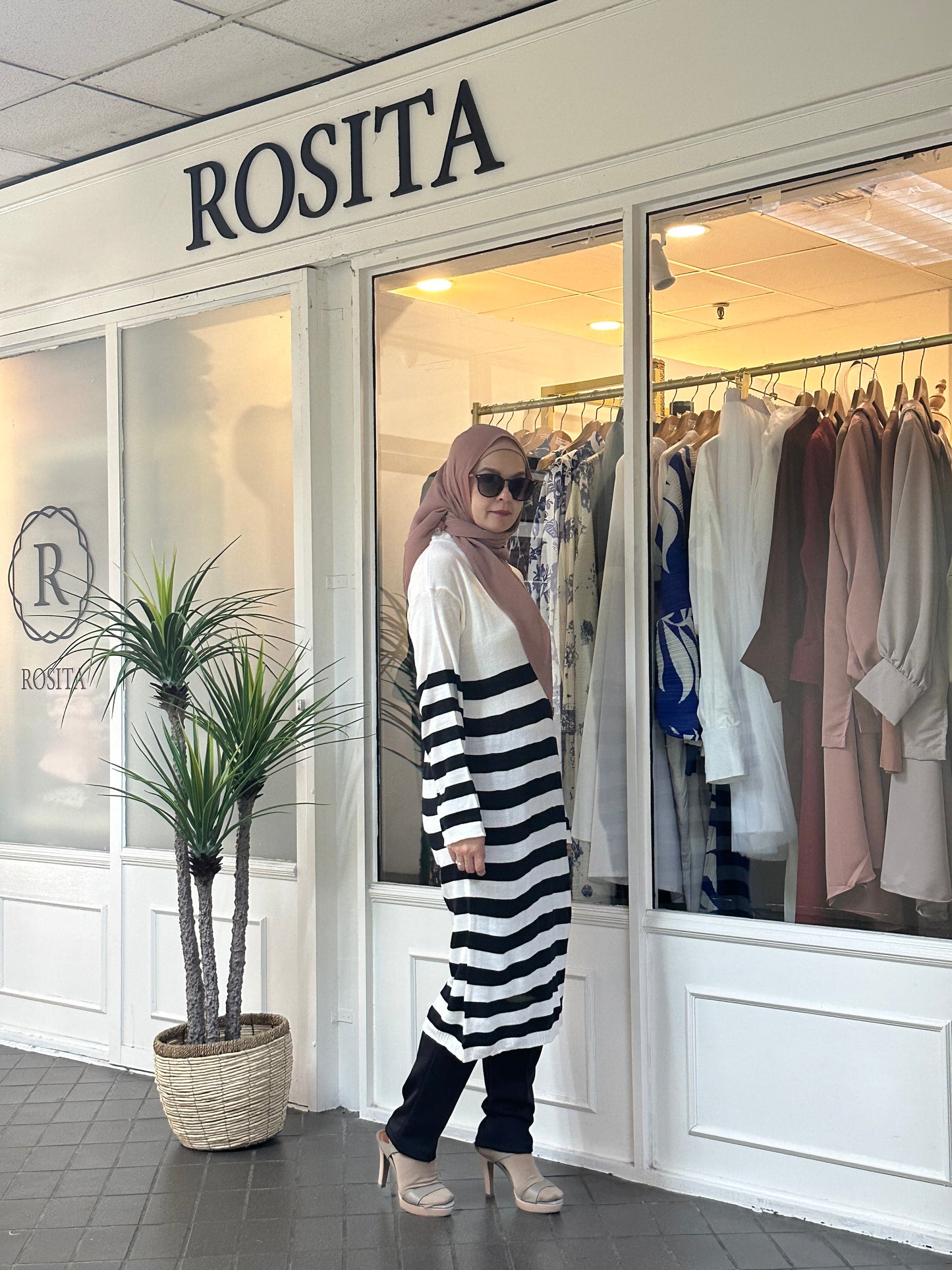 Julie Knitted Striped Tunic in White Black (NEW!)