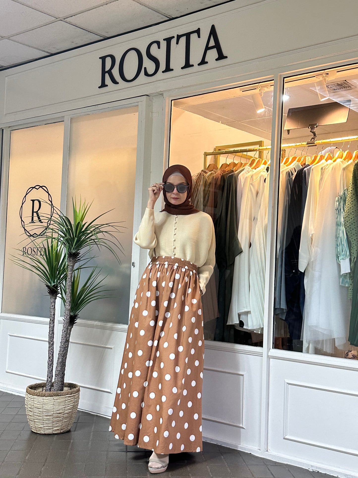 Khloe Maxi Flare Skirt in Toffee & White Polka Dot (NEW!)