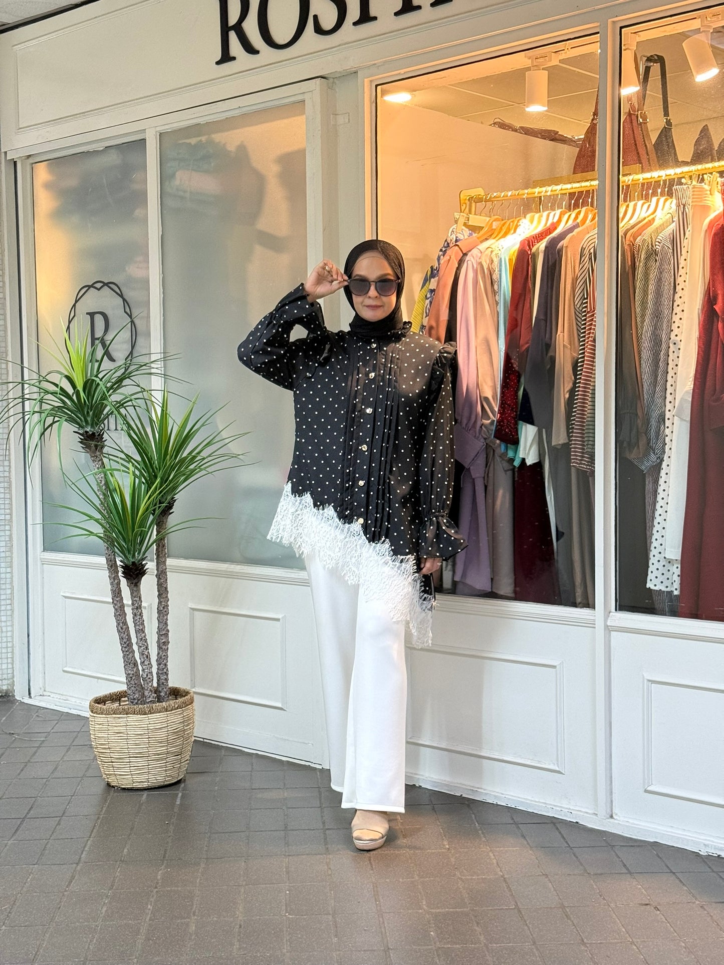 Rizqa Polka Dot Lace Top in Black (NEW!)
