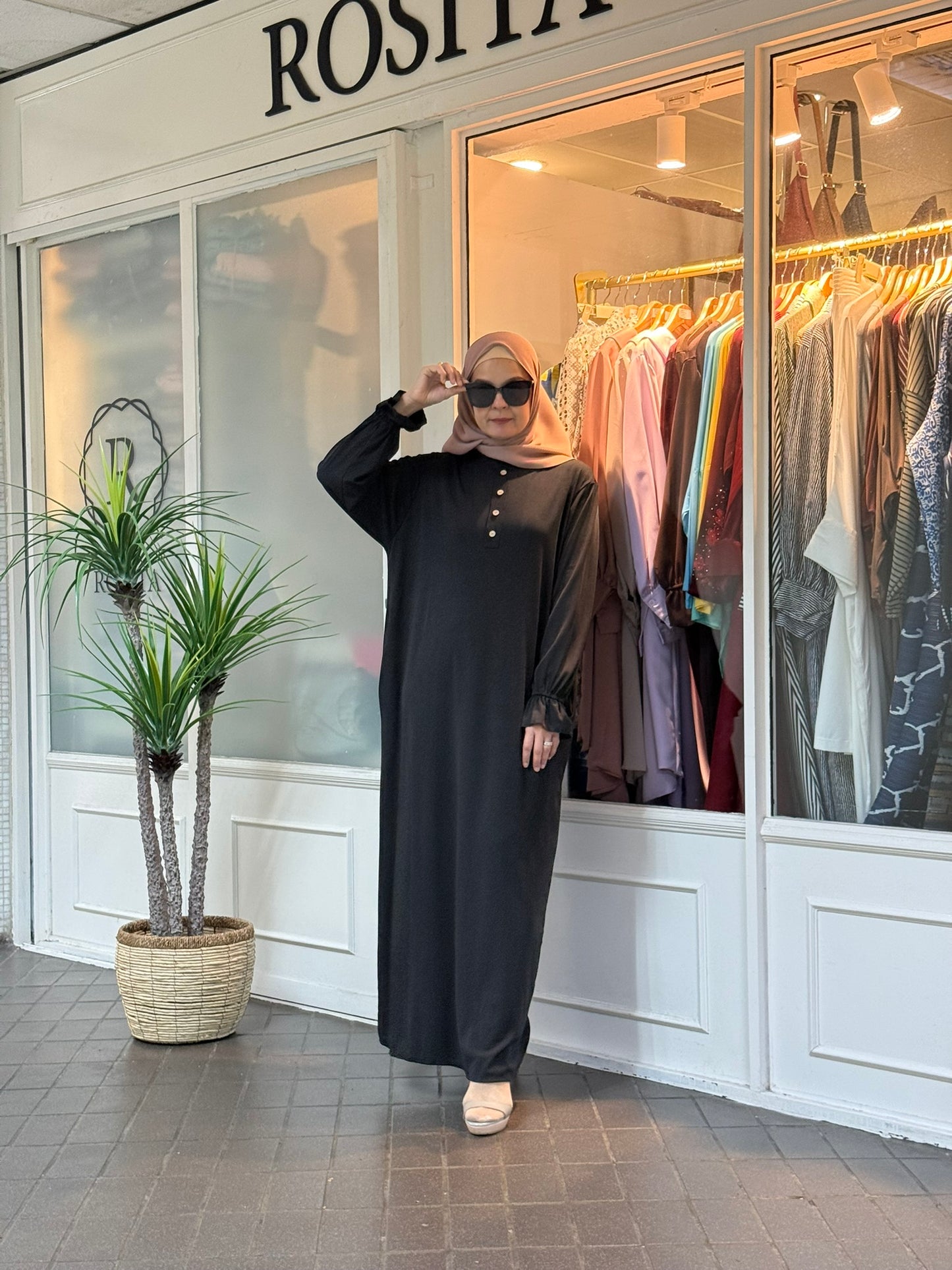 Aika Button Flounce Sleeve Dress in Black (NEW!)
