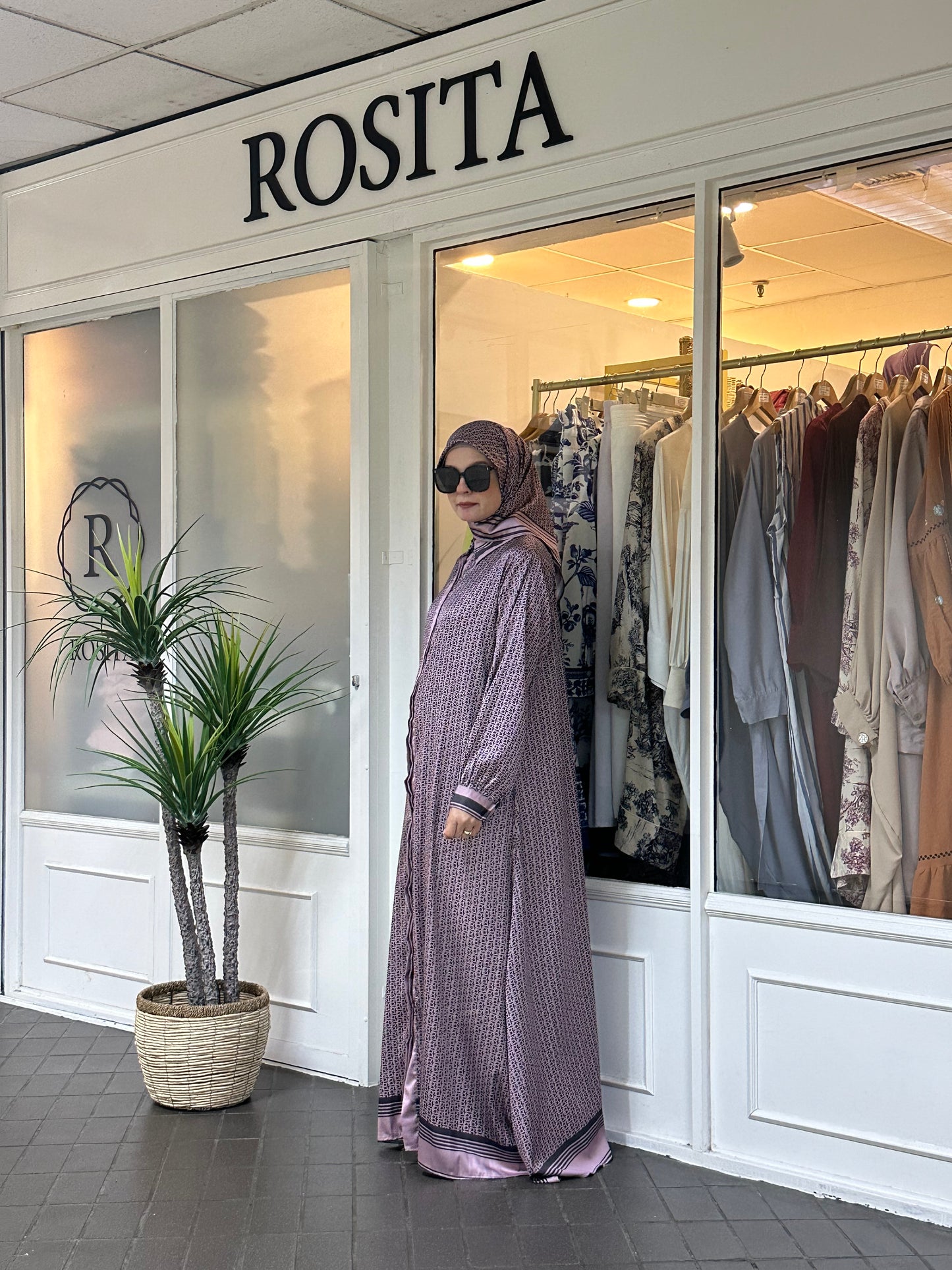 Camille Button Down Monogram Dress in Mauve/Grey (NEW!)