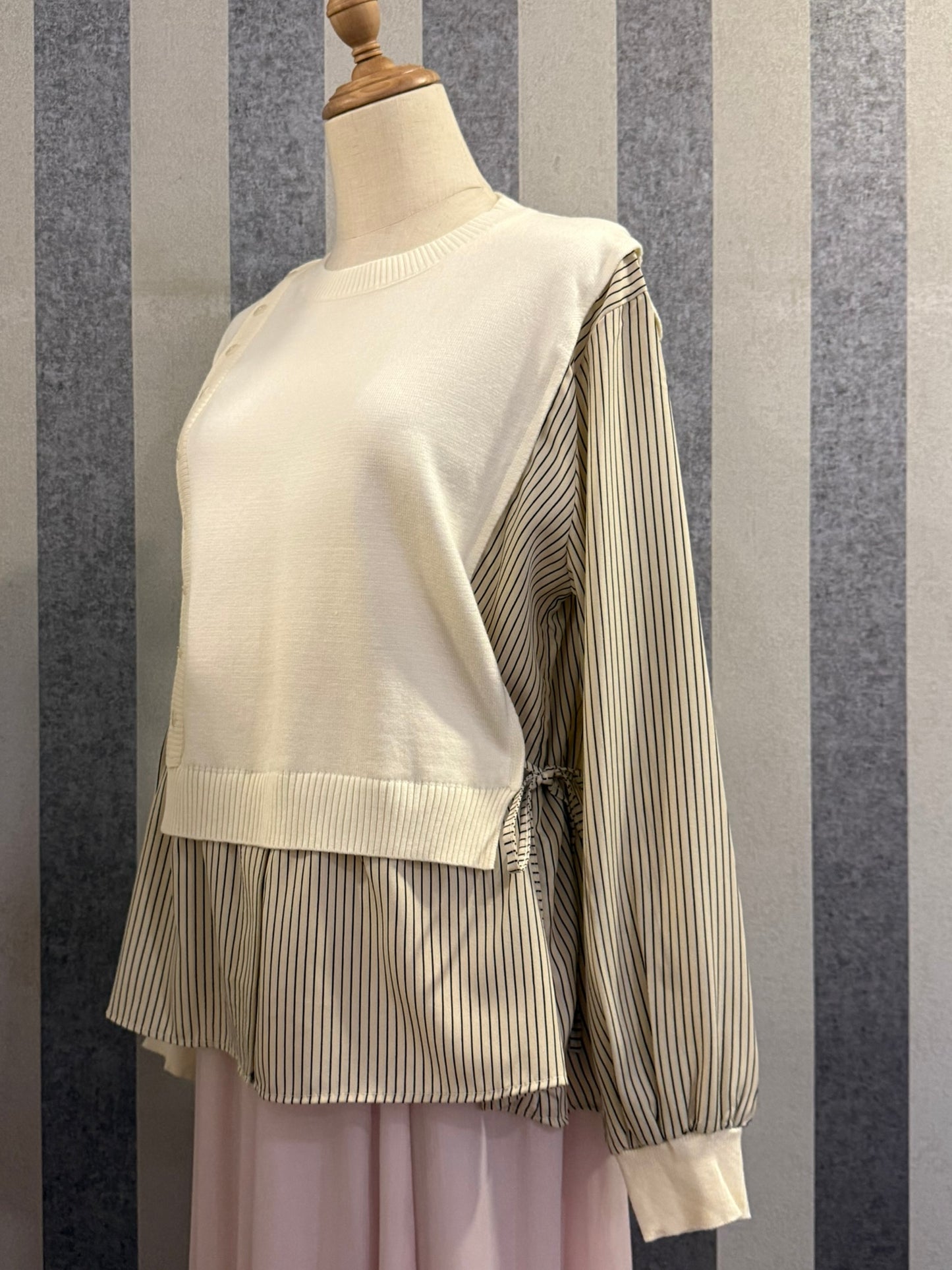 Elena Vest Striped Top in Creme (NEW!)