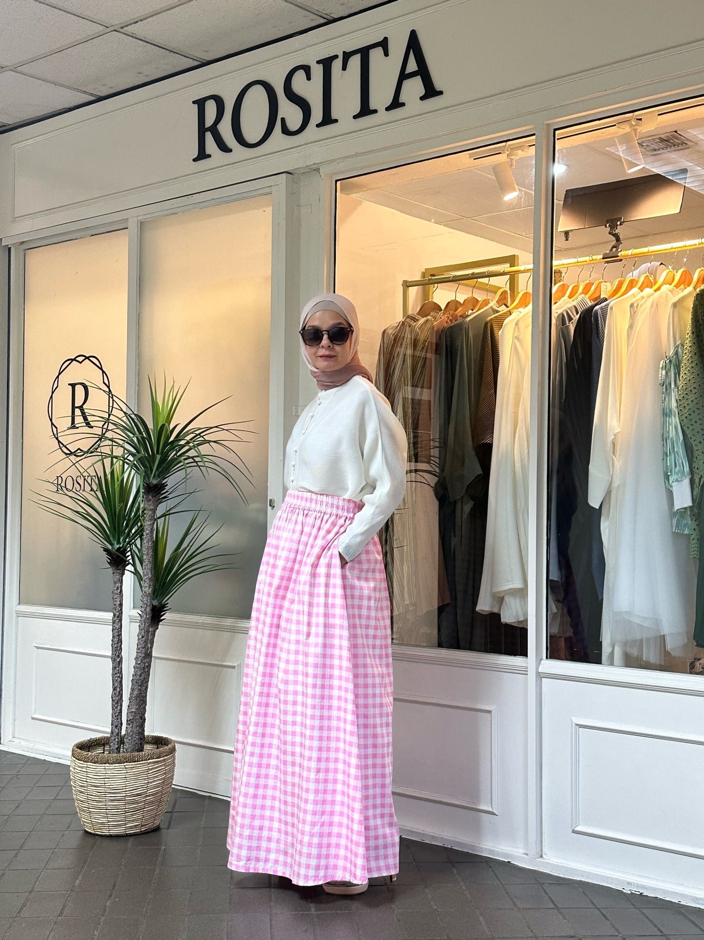 Khloe Maxi Flare Skirt in Pink Gingham
