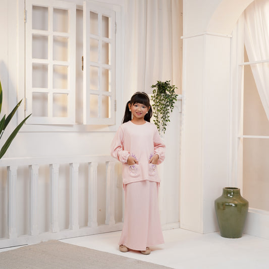 Aster Embroidery Baju Kurung Set in Pink (Girls) (NEW!)