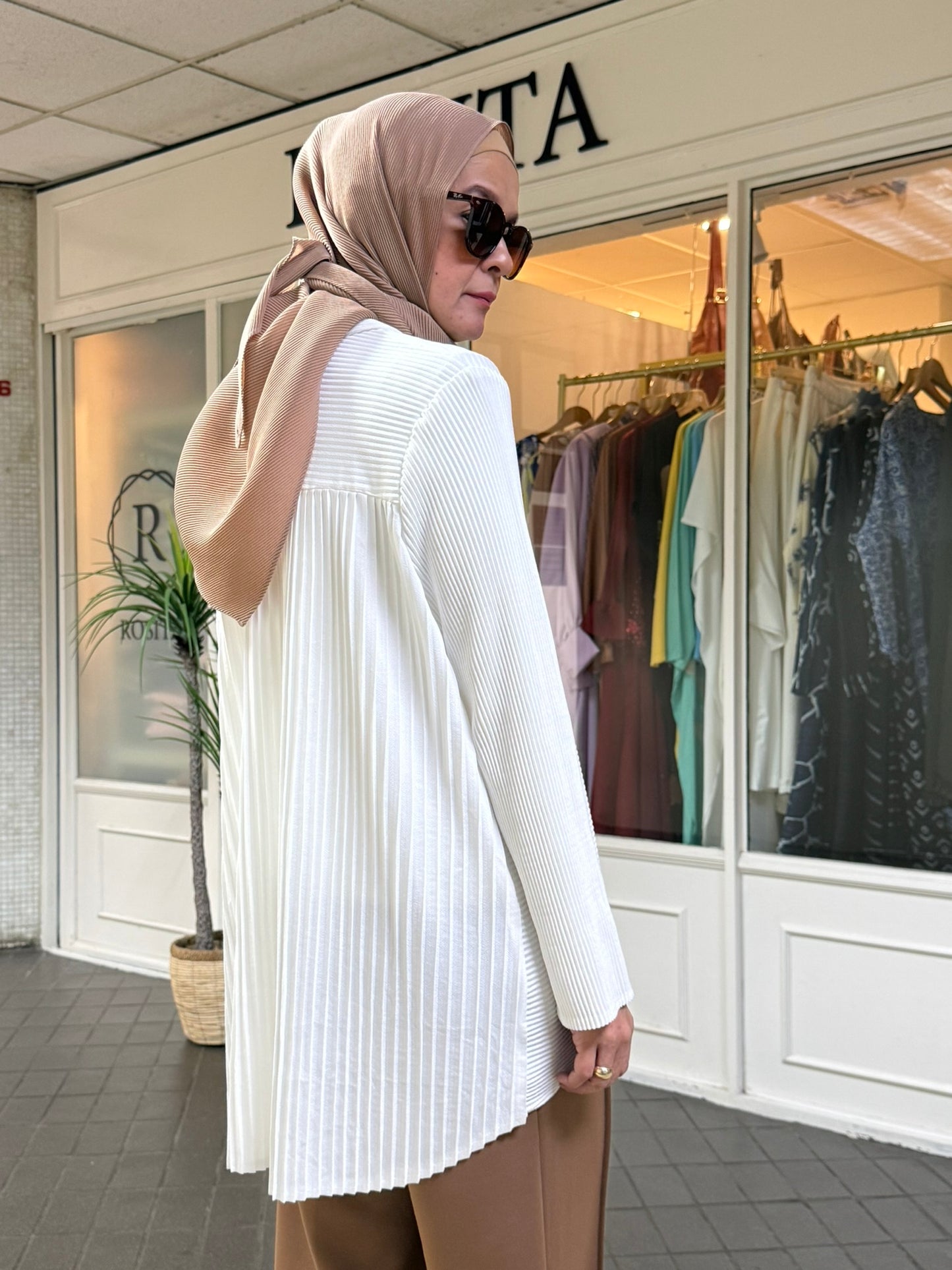 Veena Hi-Lo Pleated Top in White (NEW!)