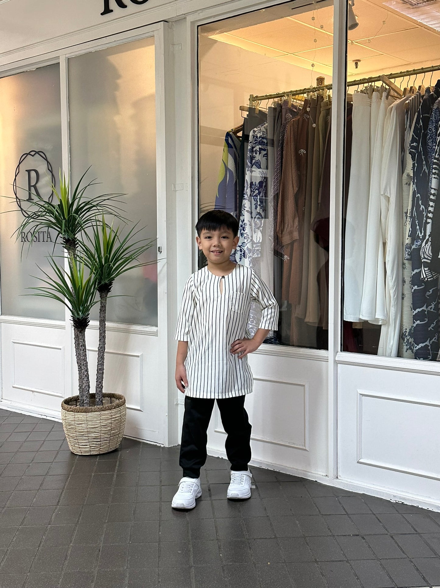Boys Naem Kurta Top in Cream & Black Stripes (NEW!)