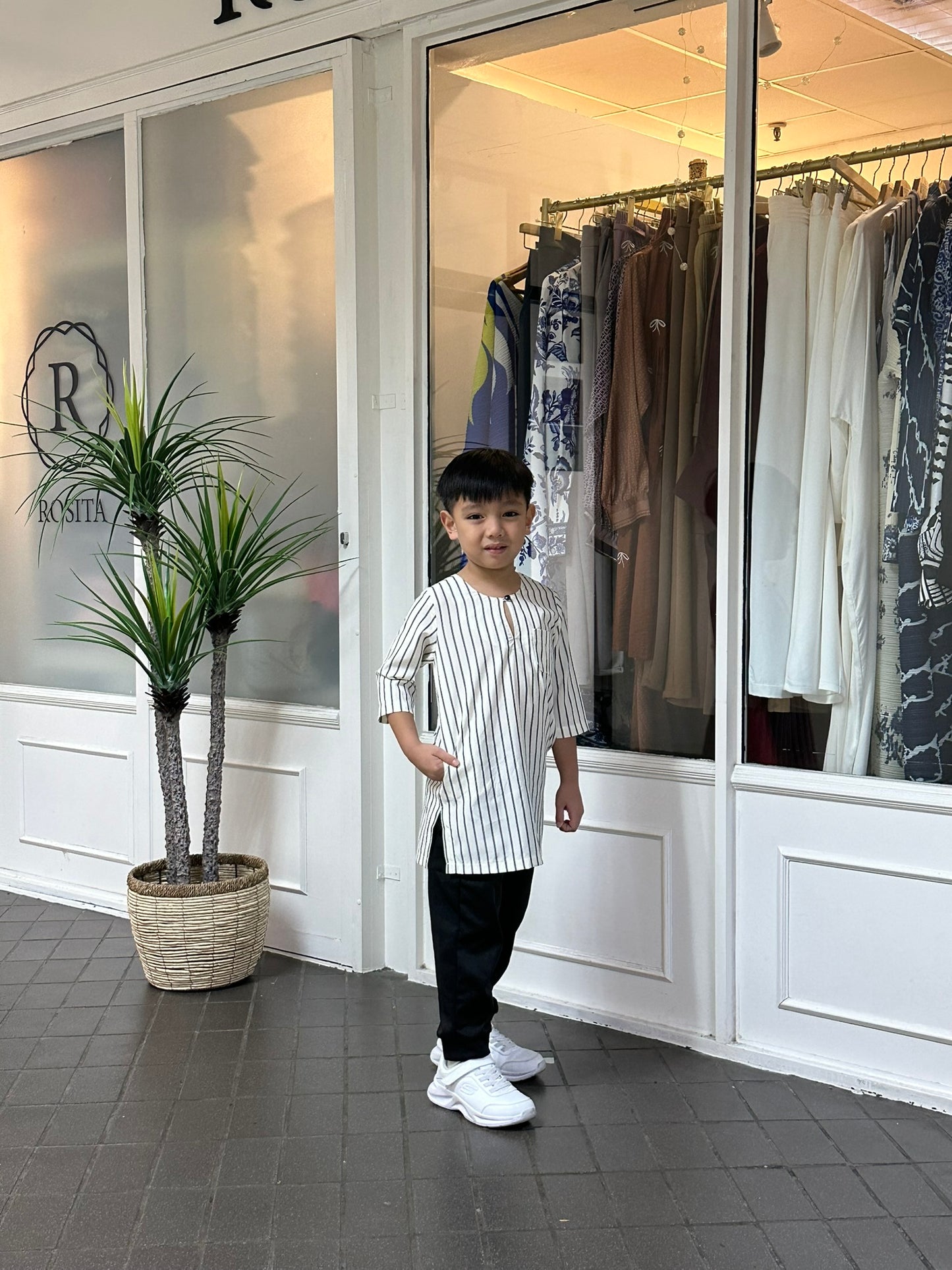 Boys Naem Kurta Top in Cream & Black Stripes (NEW!)