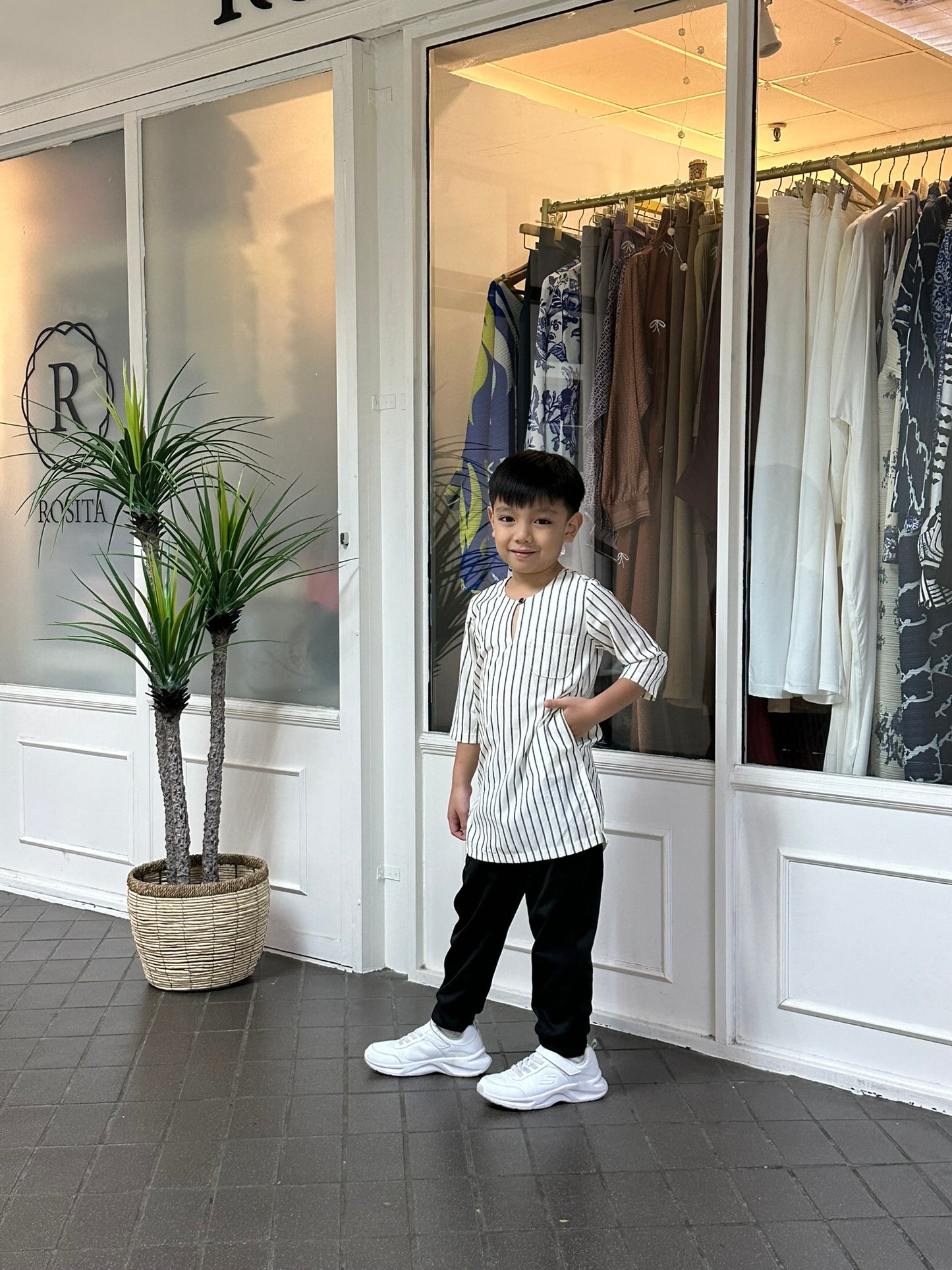 Boys Naem Kurta Top in Cream & Black Stripes (NEW!)