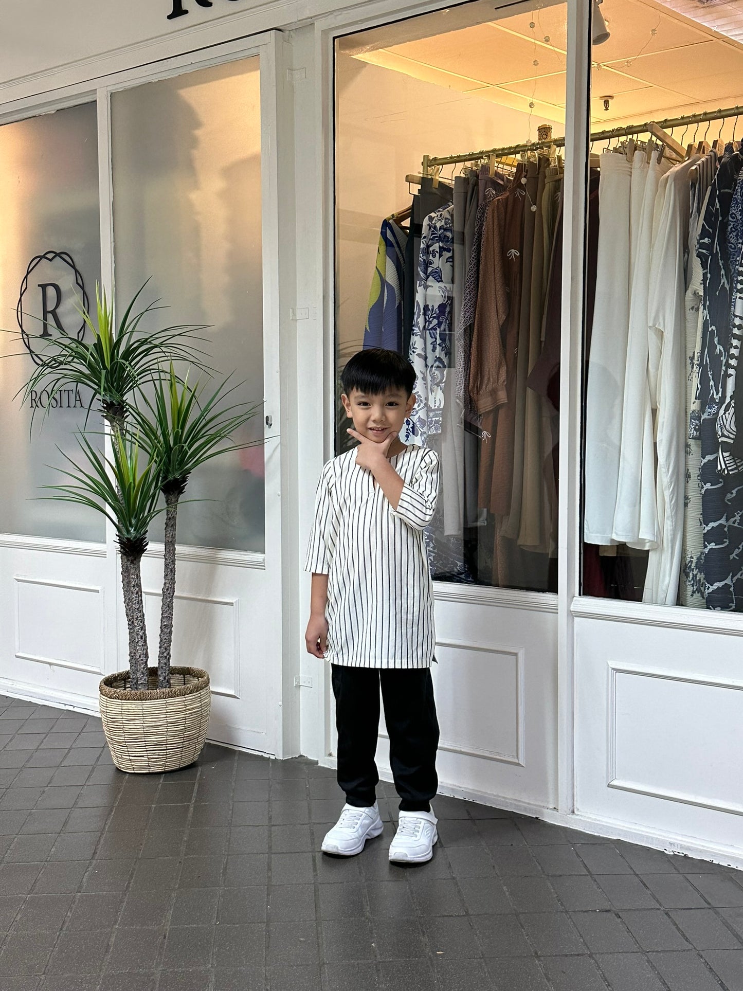 Boys Naem Kurta Top in Cream & Black Stripes (NEW!)