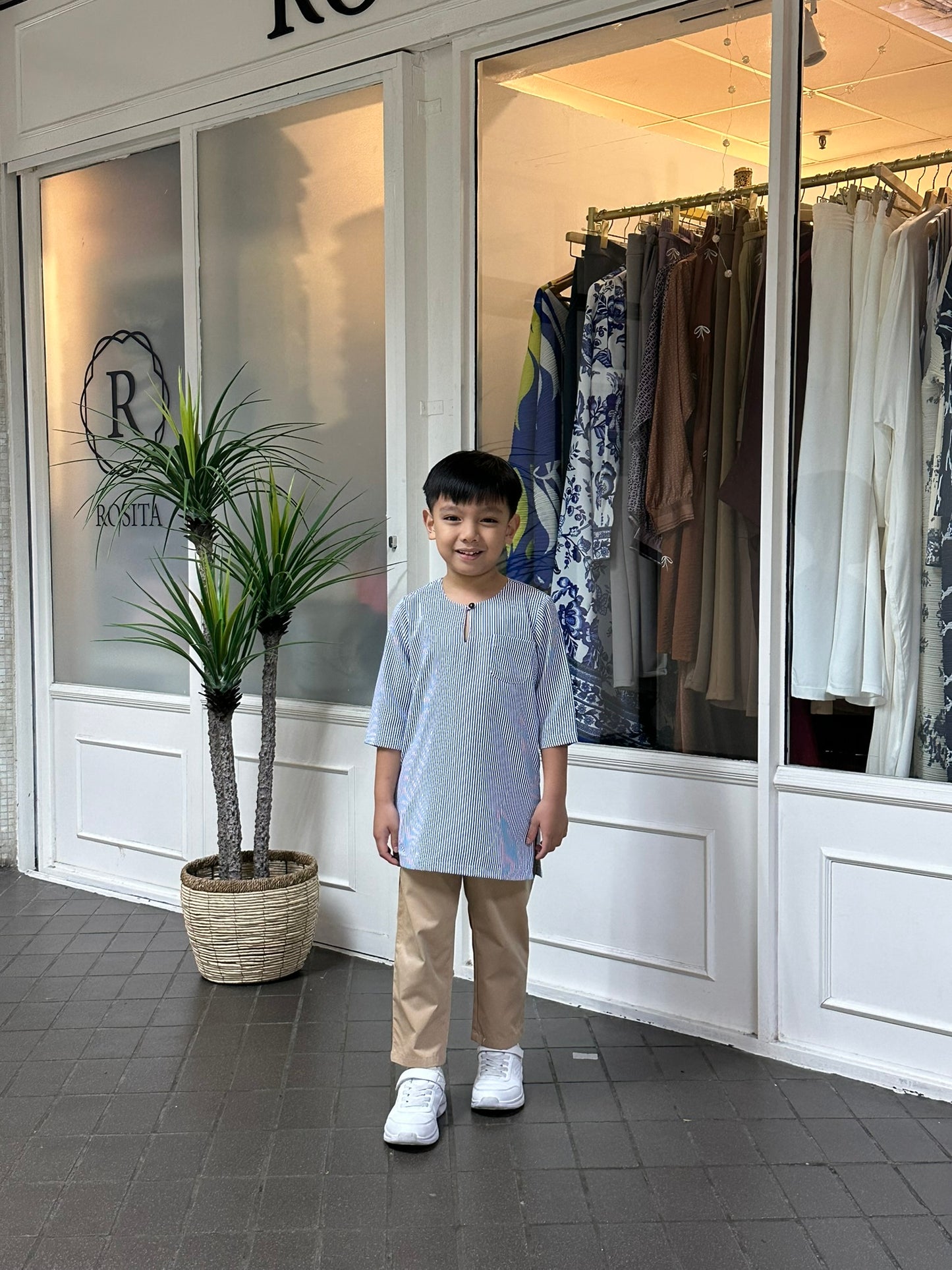 Boys Naem Kurta Top in Blue Stripes (NEW!)