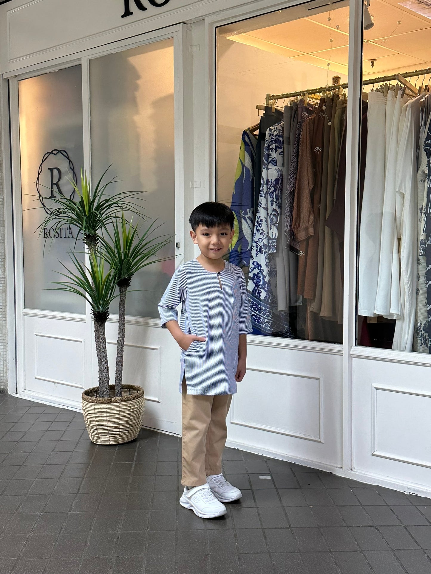 Boys Naem Kurta Top in Blue Stripes (NEW!)