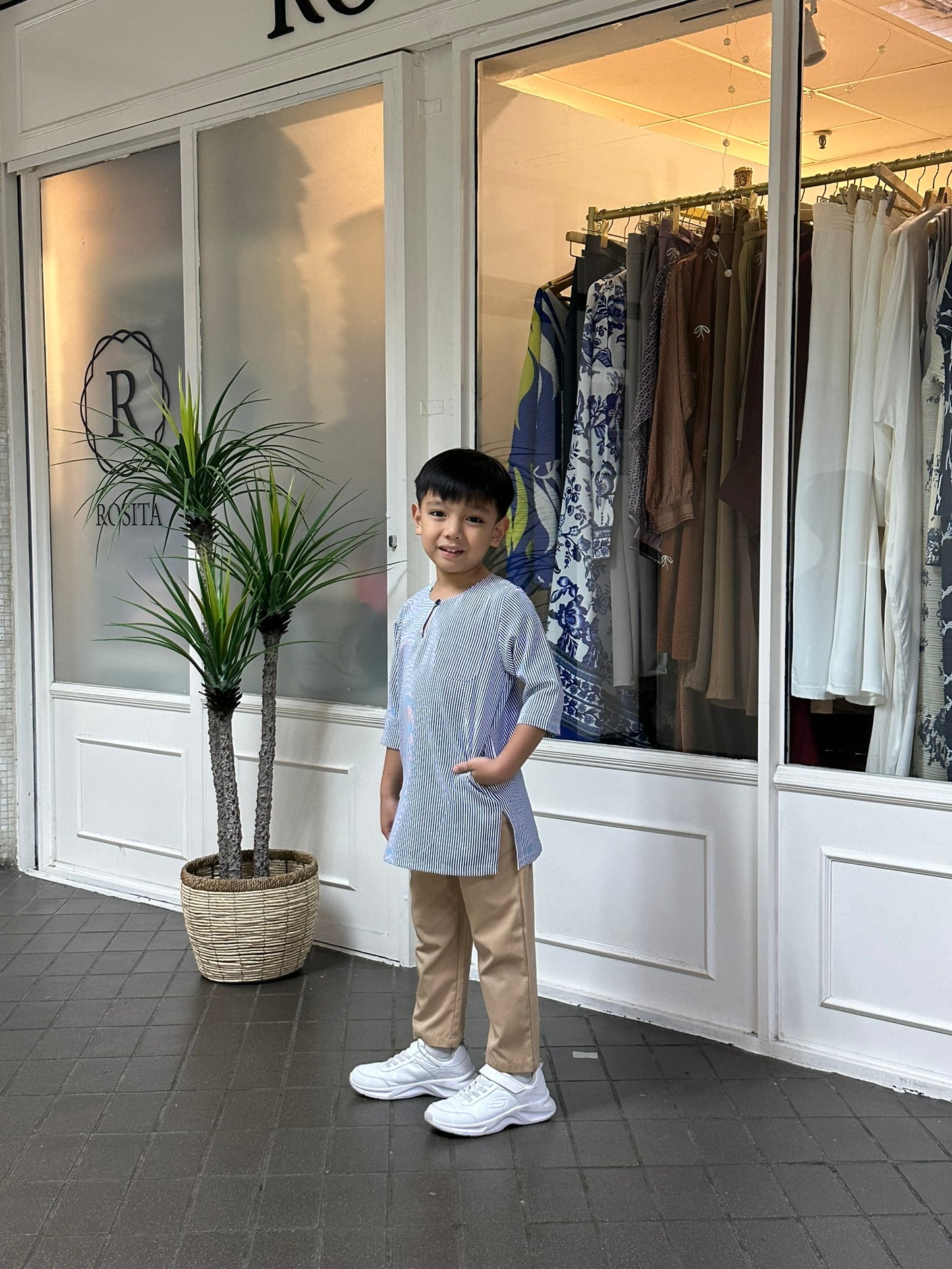 Boys Naem Kurta Top in Blue Stripes (NEW!)