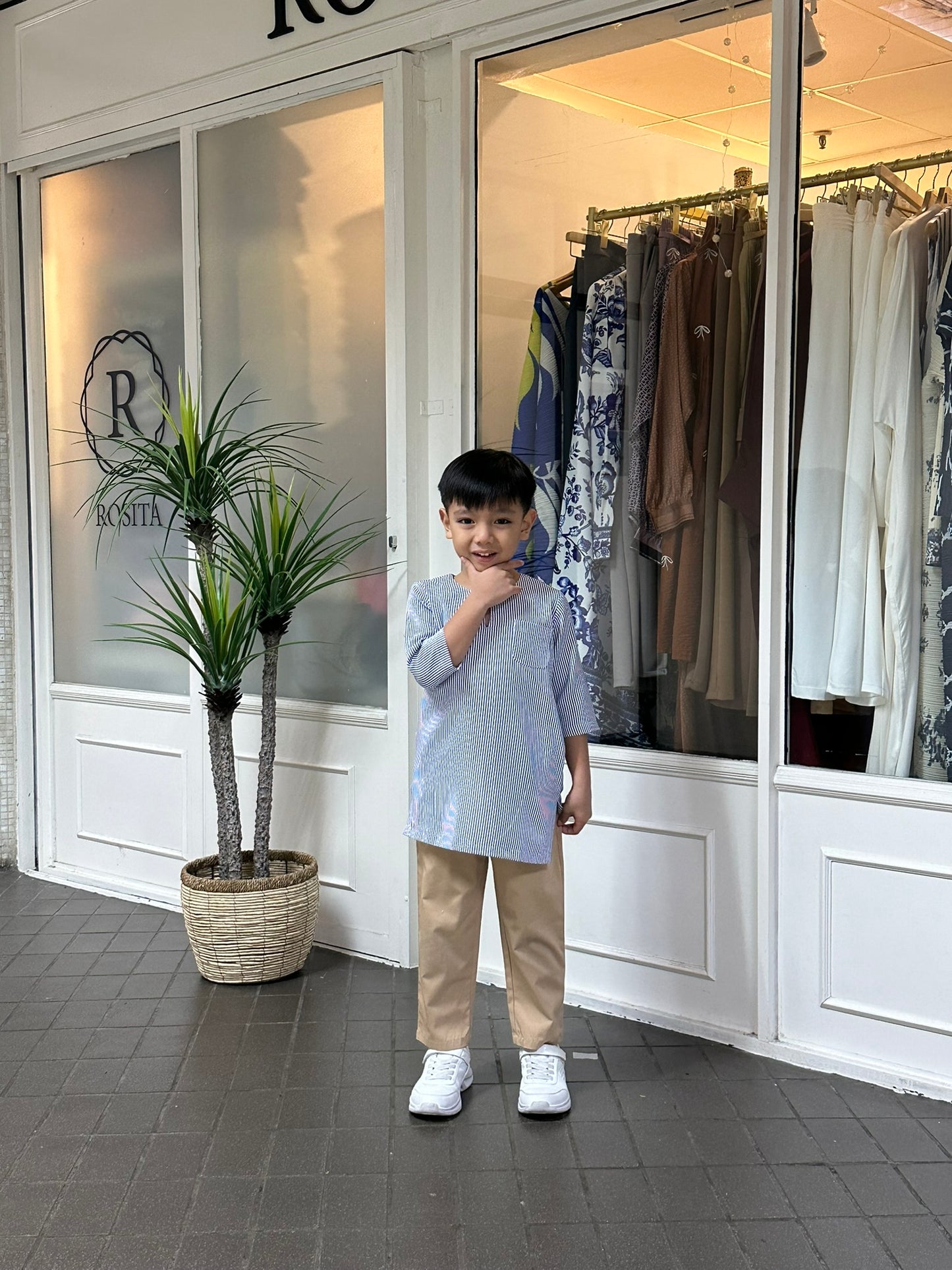 Boys Naem Kurta Top in Blue Stripes (NEW!)