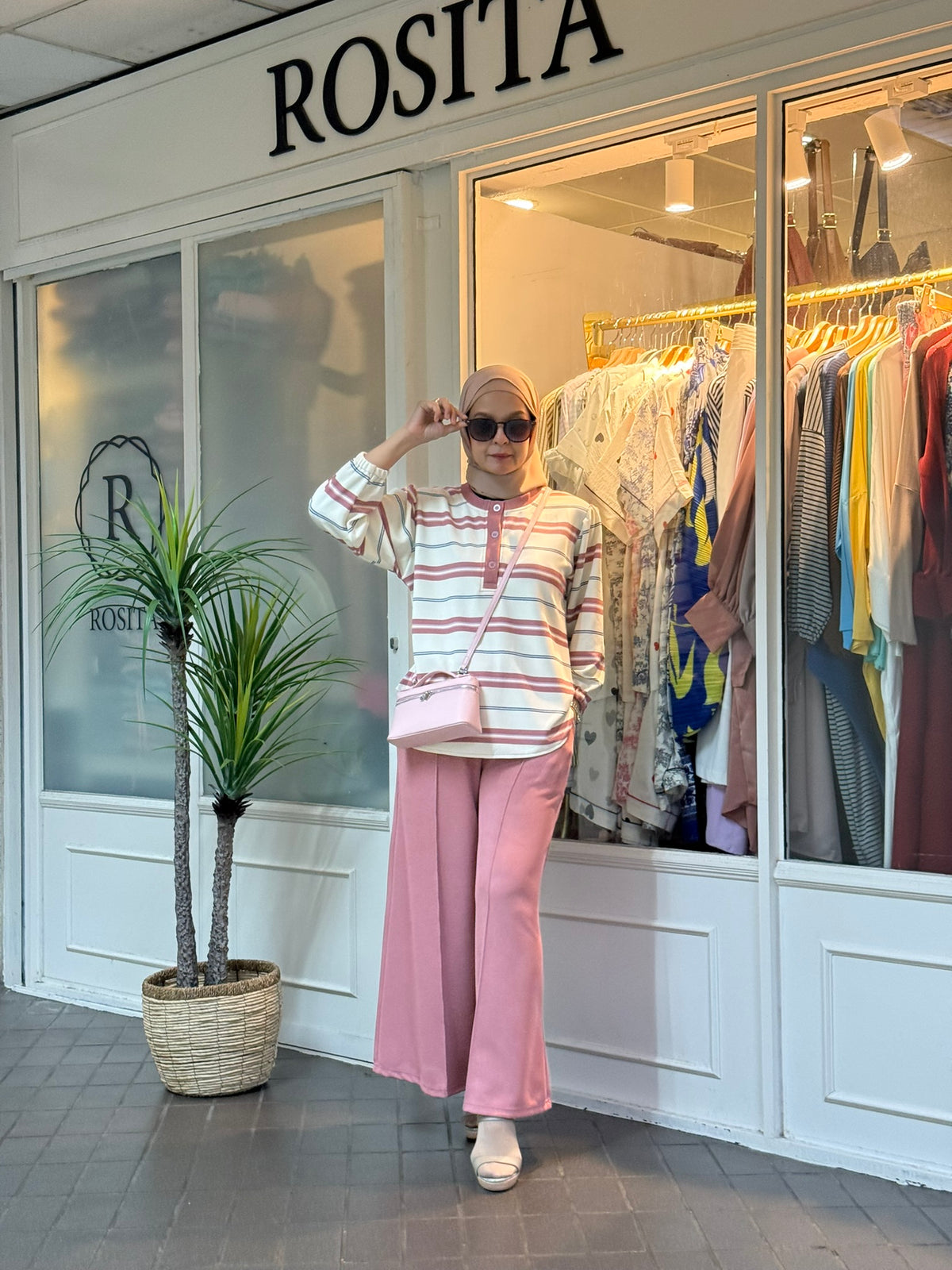 Miss Rox Striped Cotton Knit Pants Set in Pink (NEW!)
