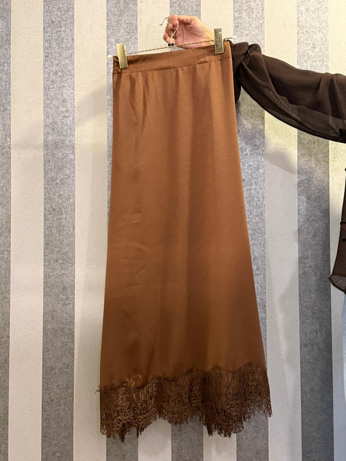 Marsha Satin Lace Skirt in Rich Brown (NEW!)
