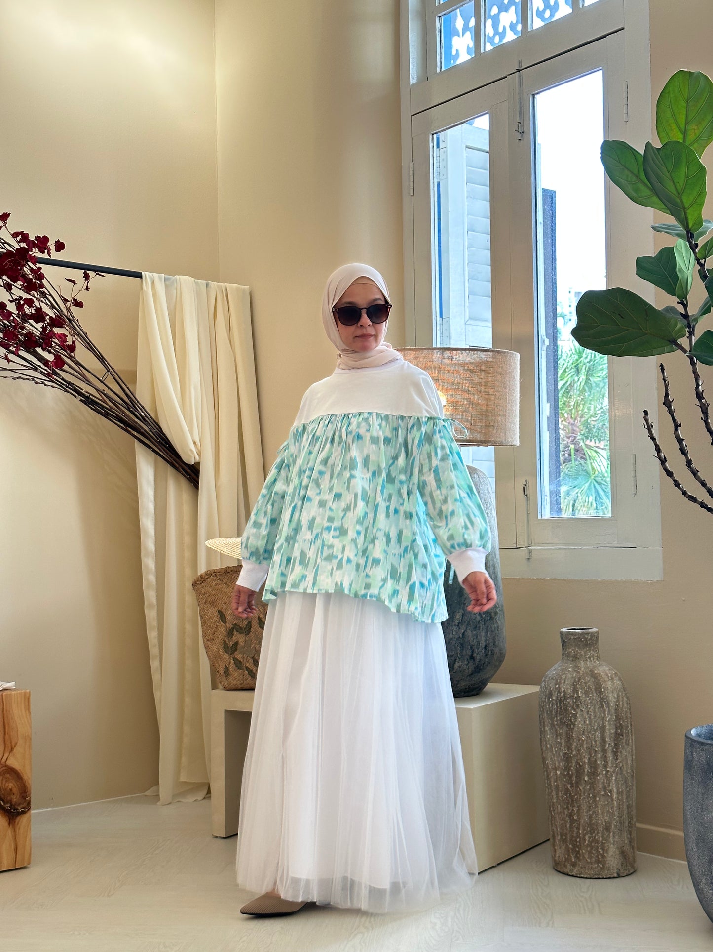 Joy Drawstring Blouse 2.0 in Green Ikat (NEW!)
