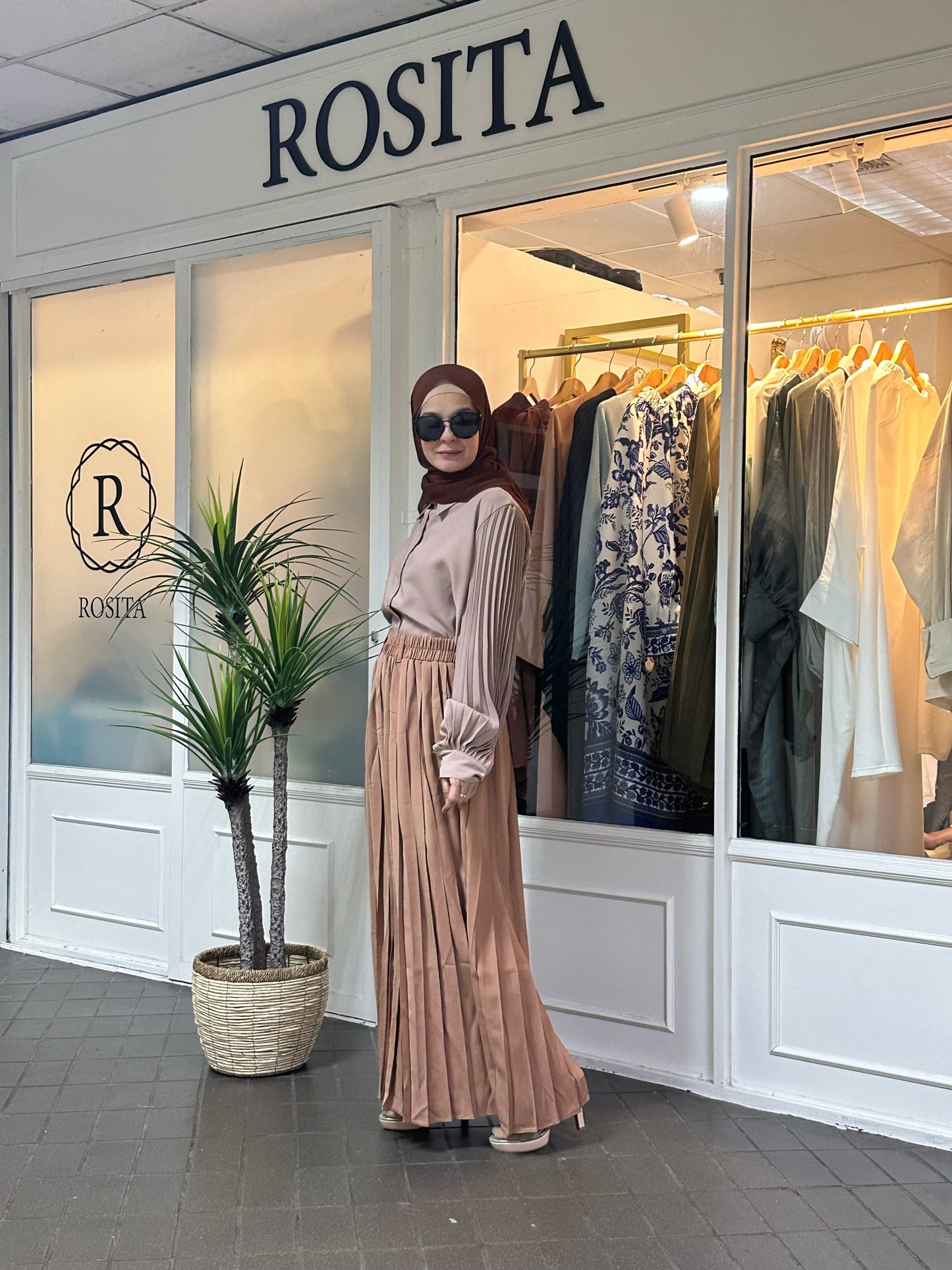 Iris Maxi Pleated Skirt in Nude
