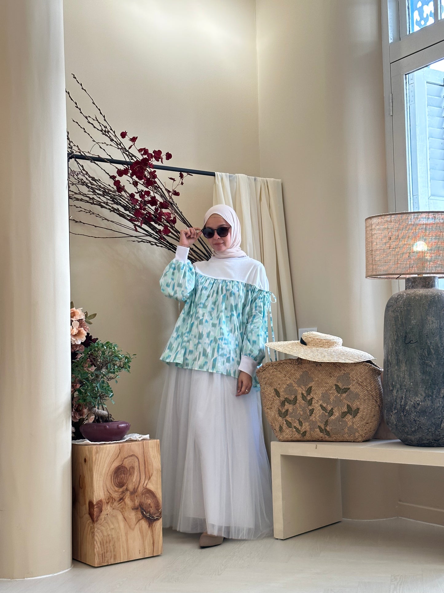Joy Drawstring Blouse 2.0 in Green Ikat (NEW!)