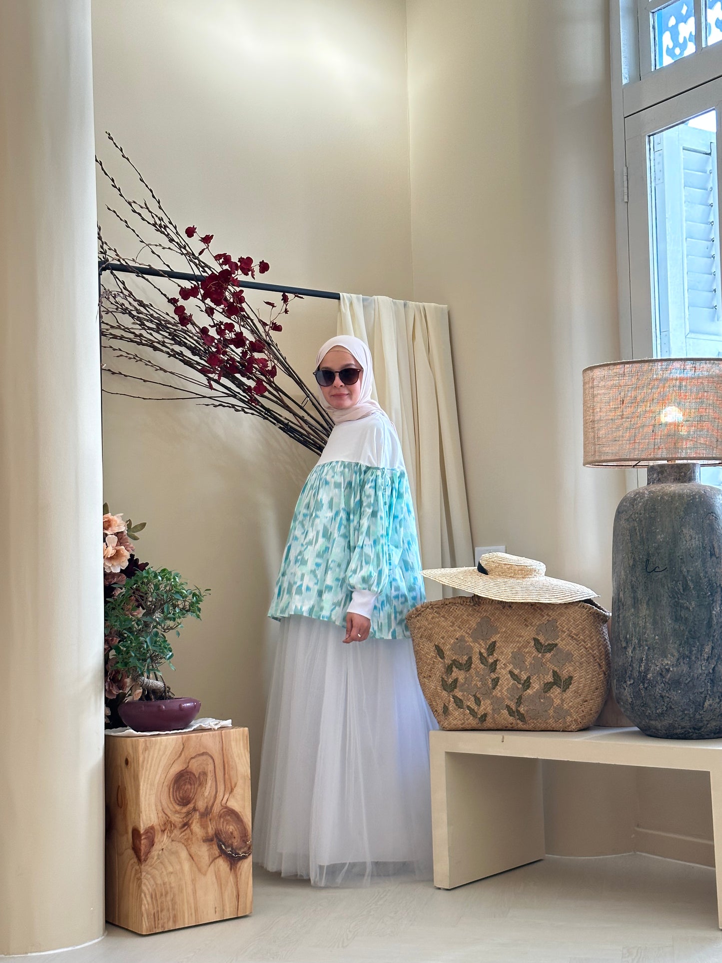 Joy Drawstring Blouse 2.0 in Green Ikat (NEW!)