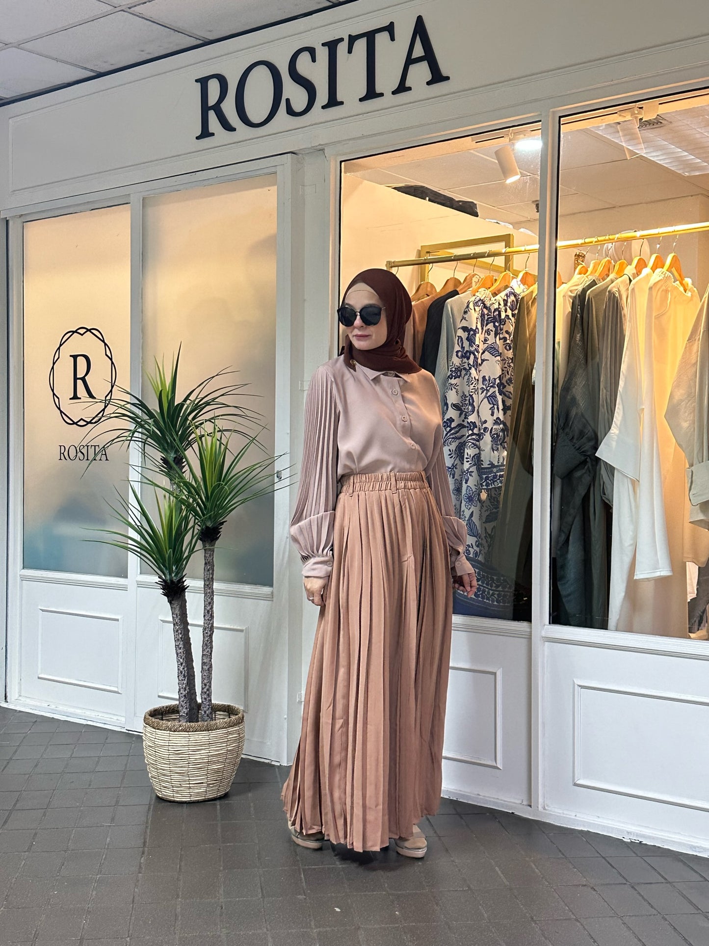 Iris Maxi Pleated Skirt in Nude