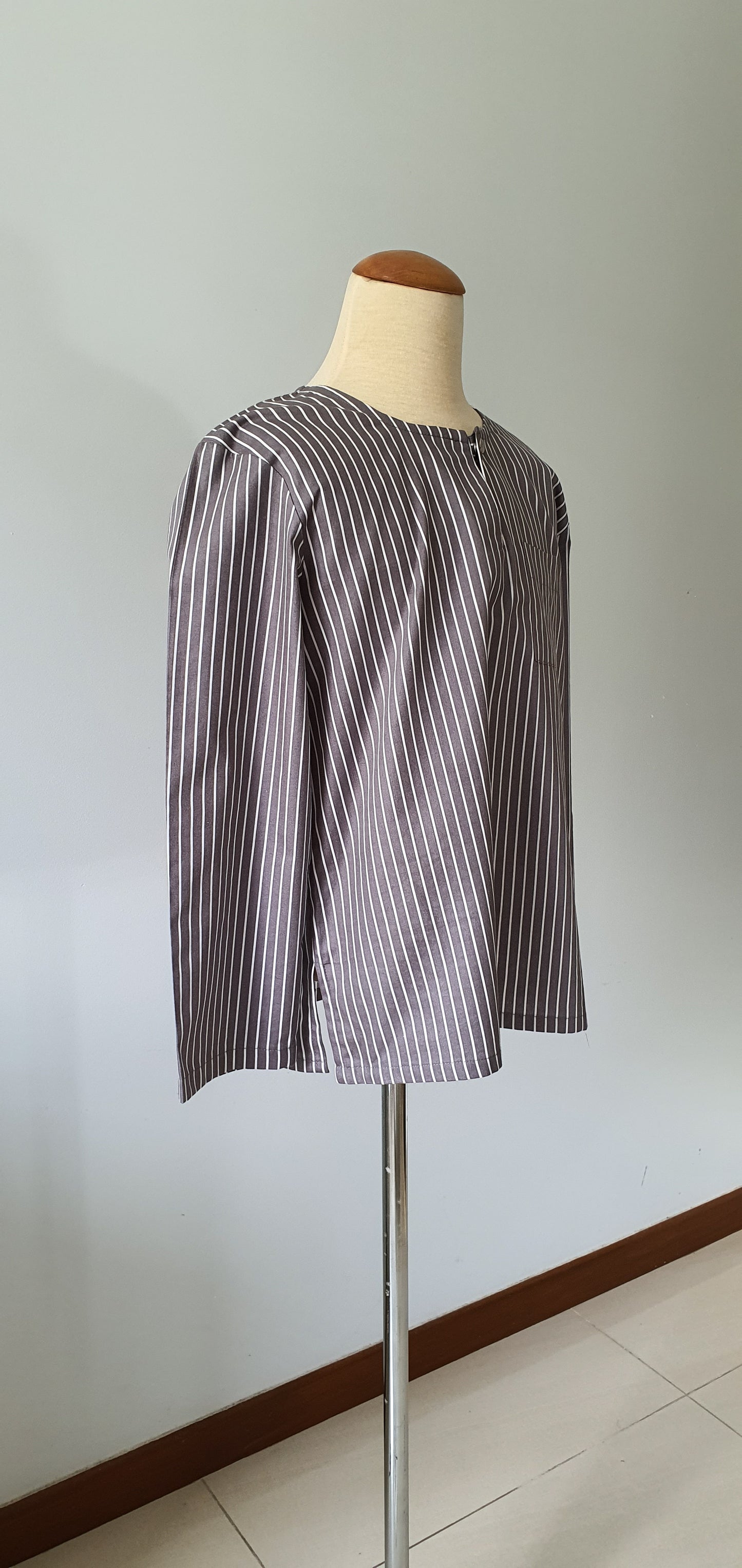 Boys Anas Kurta in Taupe Stripe
