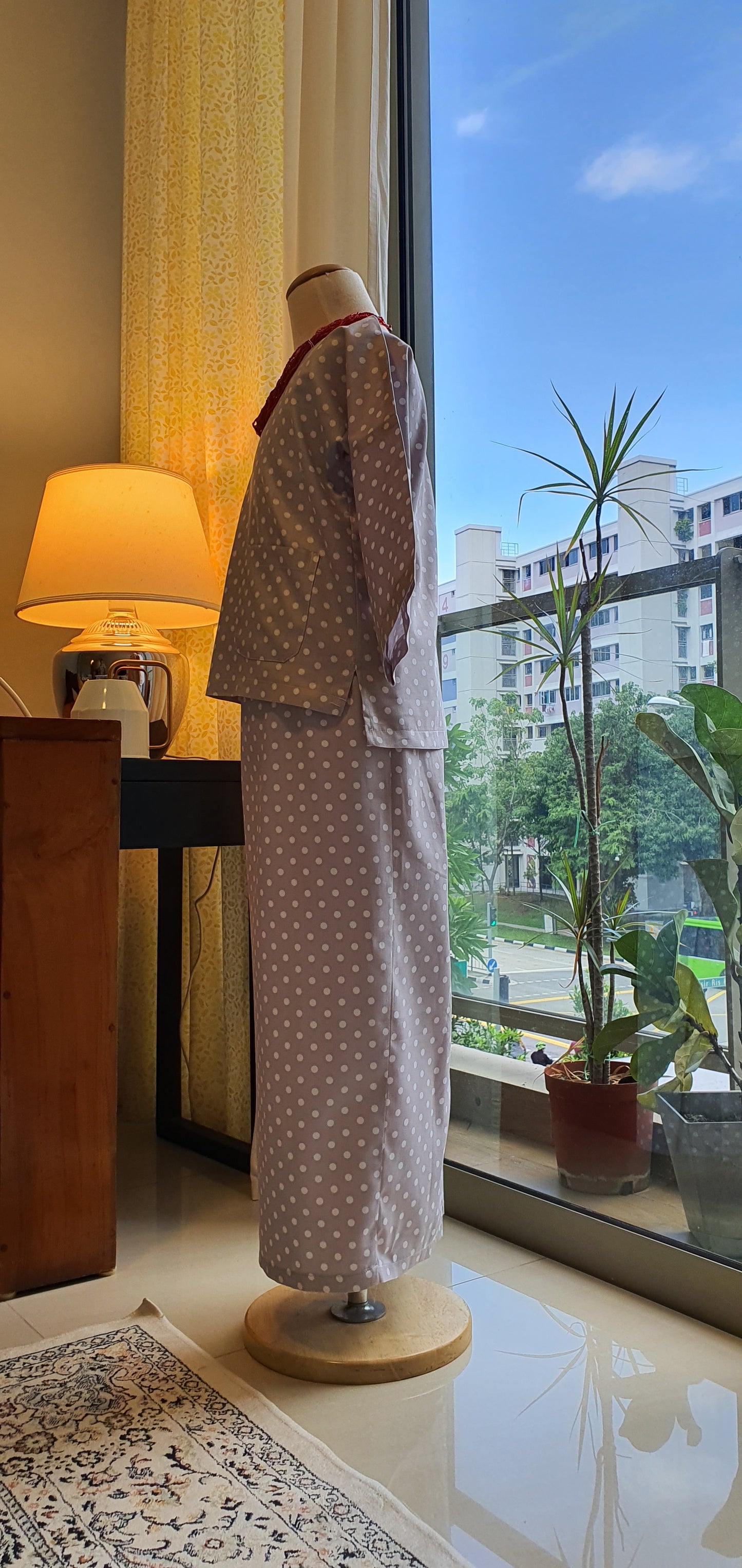 Girls Ayu Kurung Kedah in Beige Polka Dot