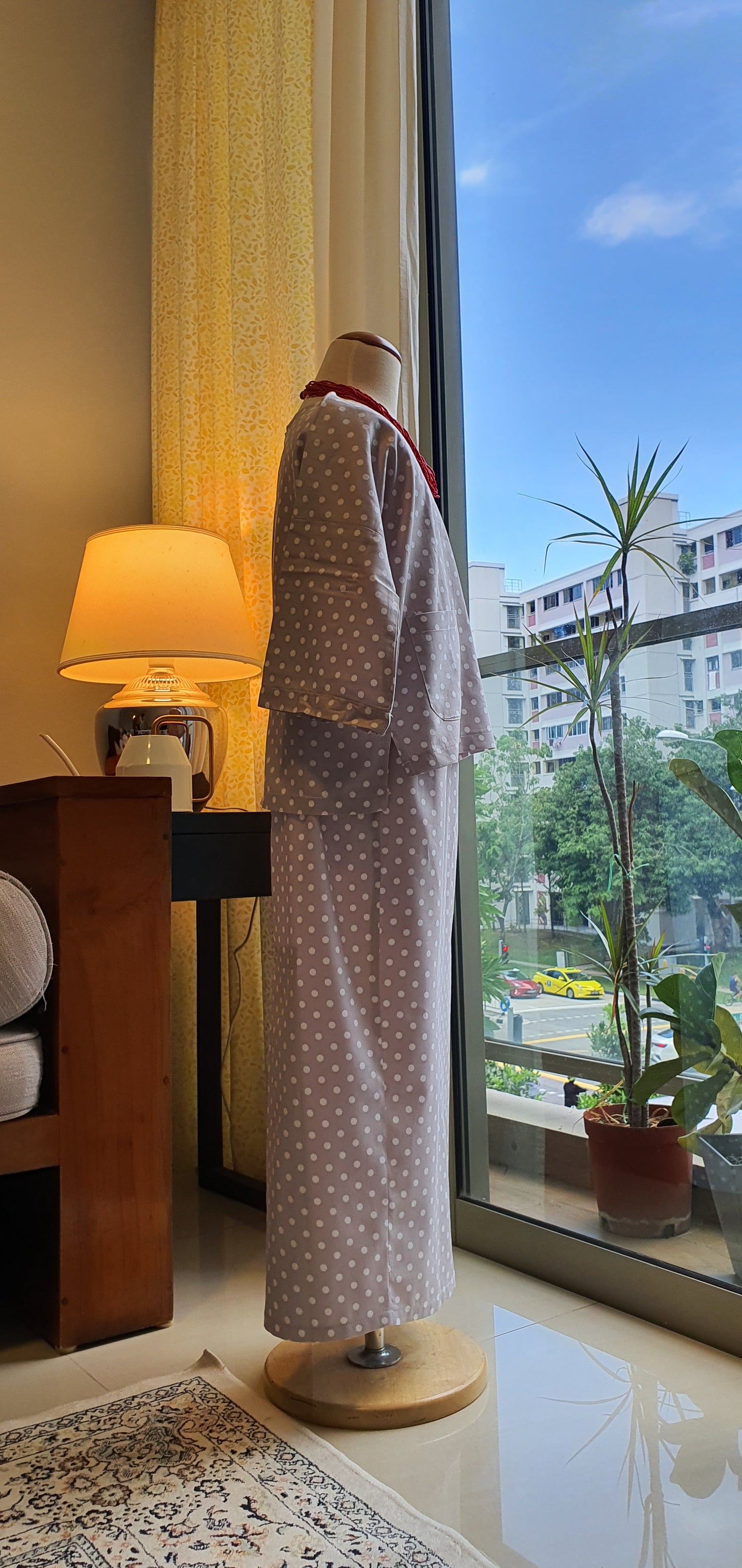 Girls Ayu Kurung Kedah in Beige Polka Dot