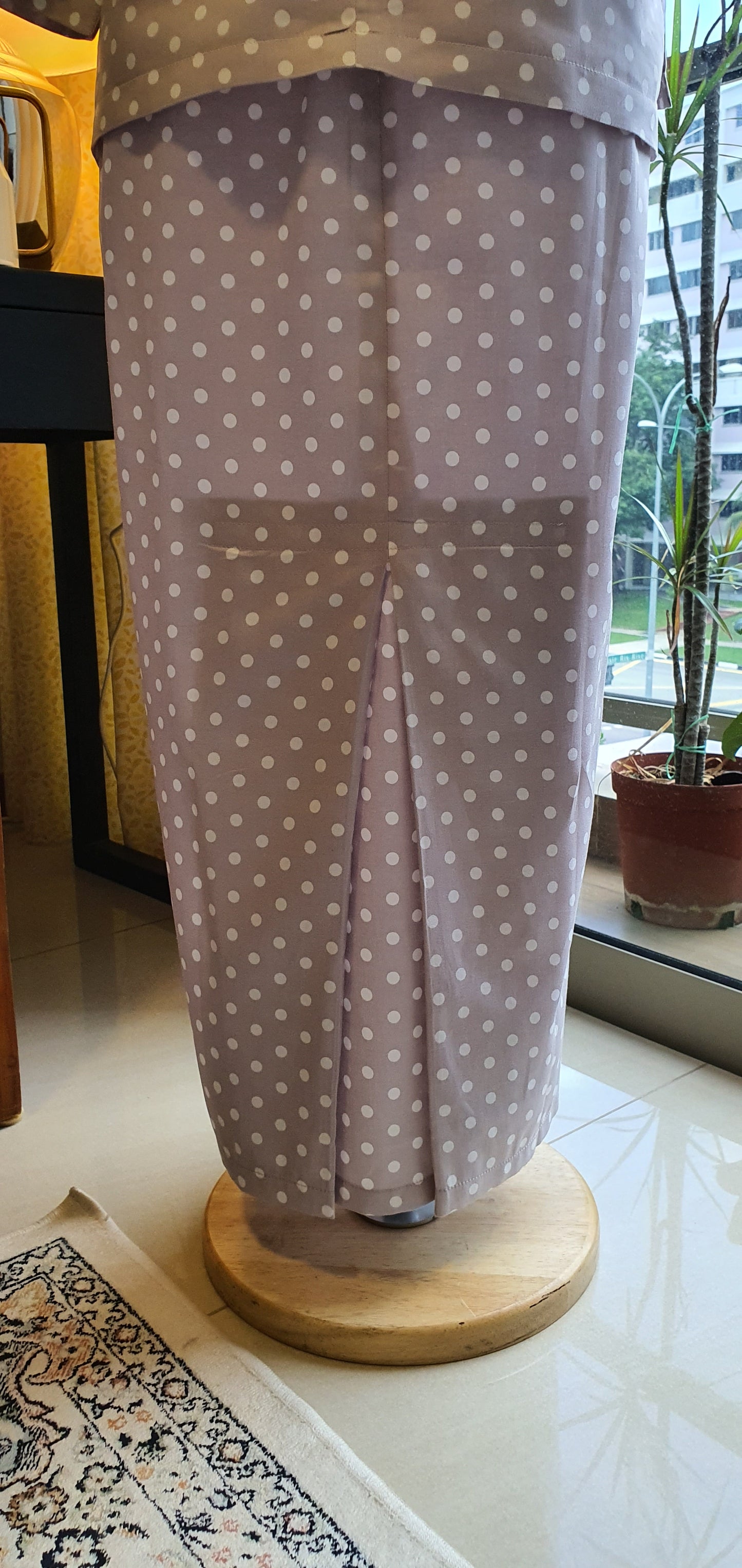 Girls Ayu Kurung Kedah in Beige Polka Dot