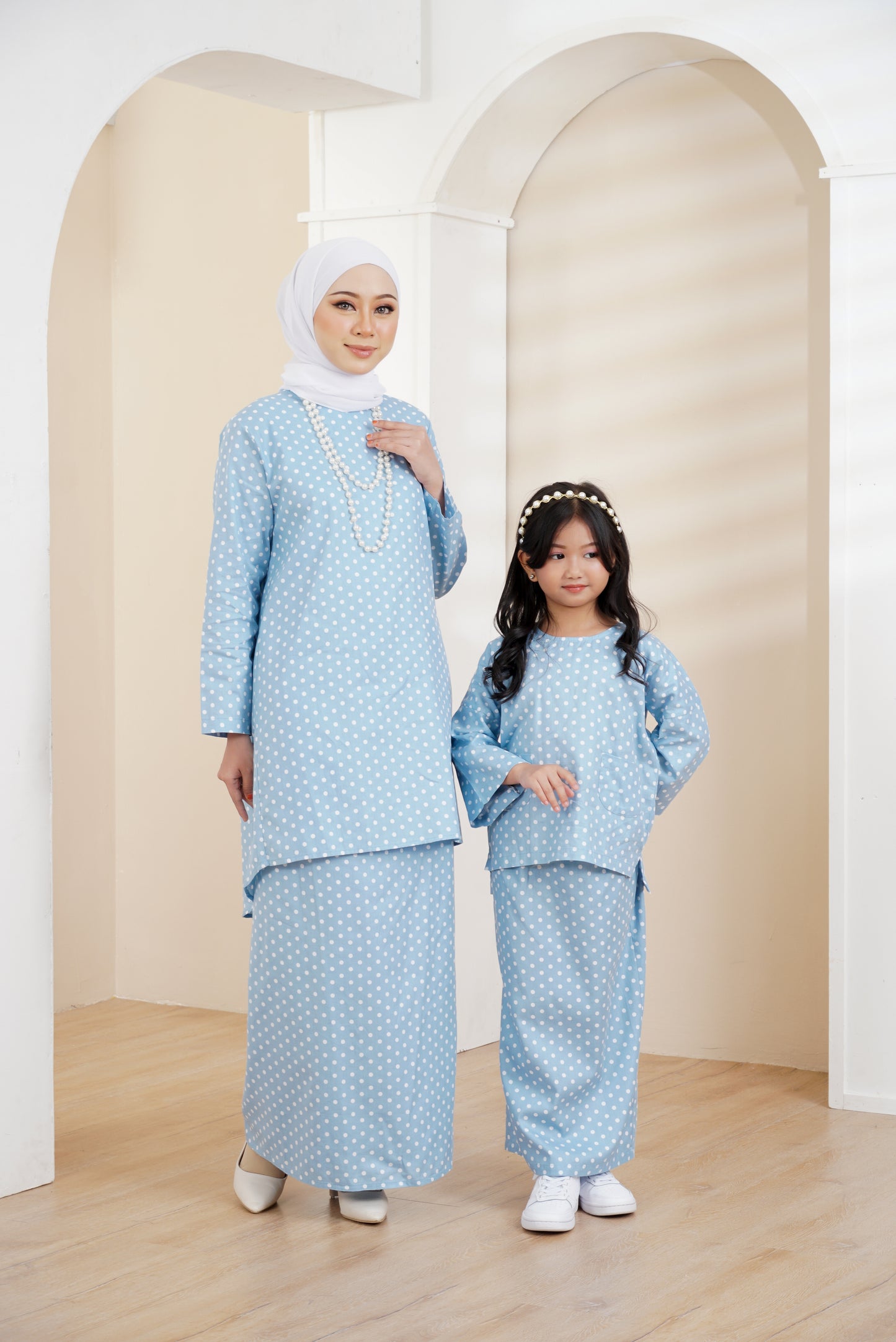 Girls Seri Kurung in Blue Polkadot