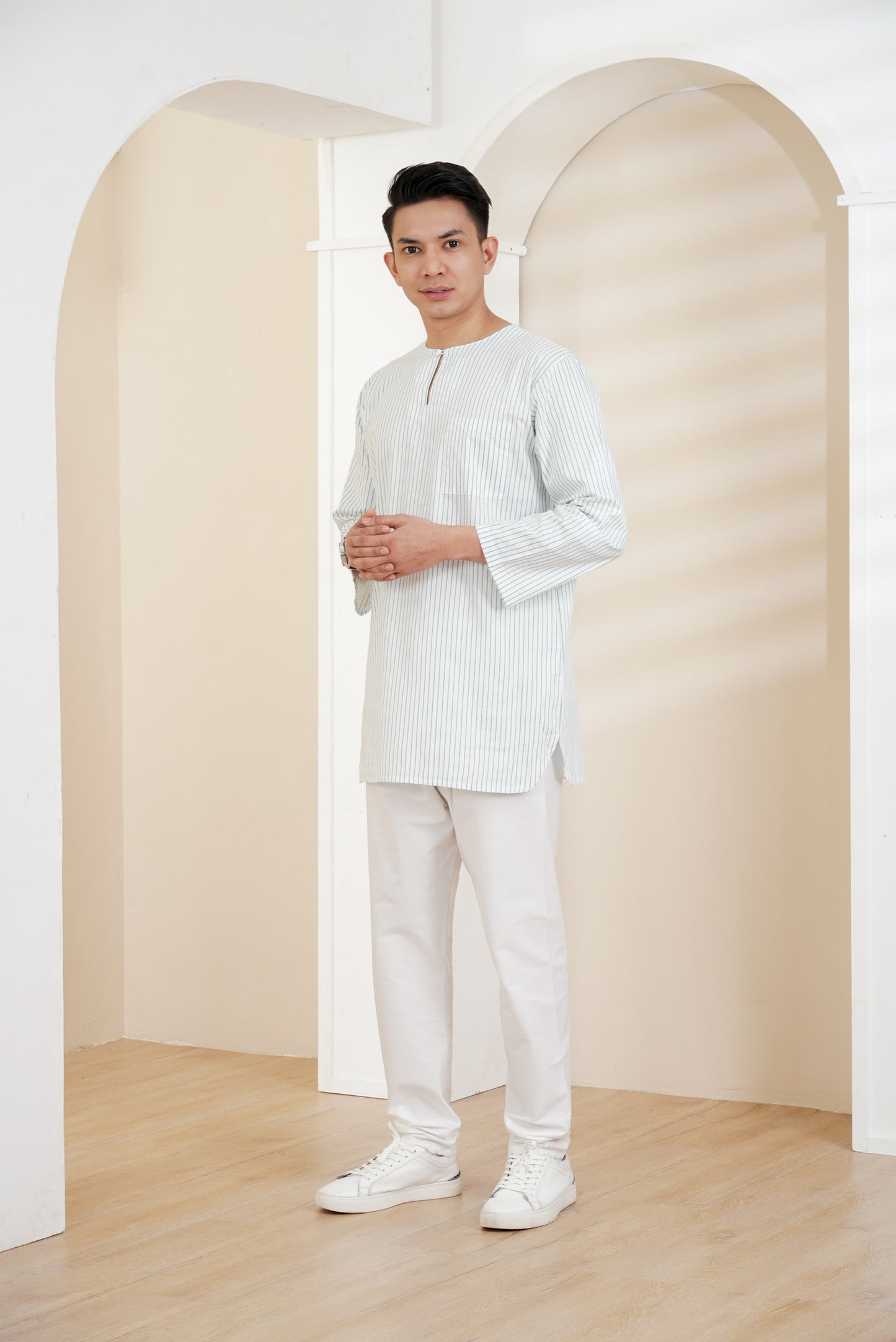 Men’s Harris Kurta 2.0 in White/Green Stripe (SALE!)