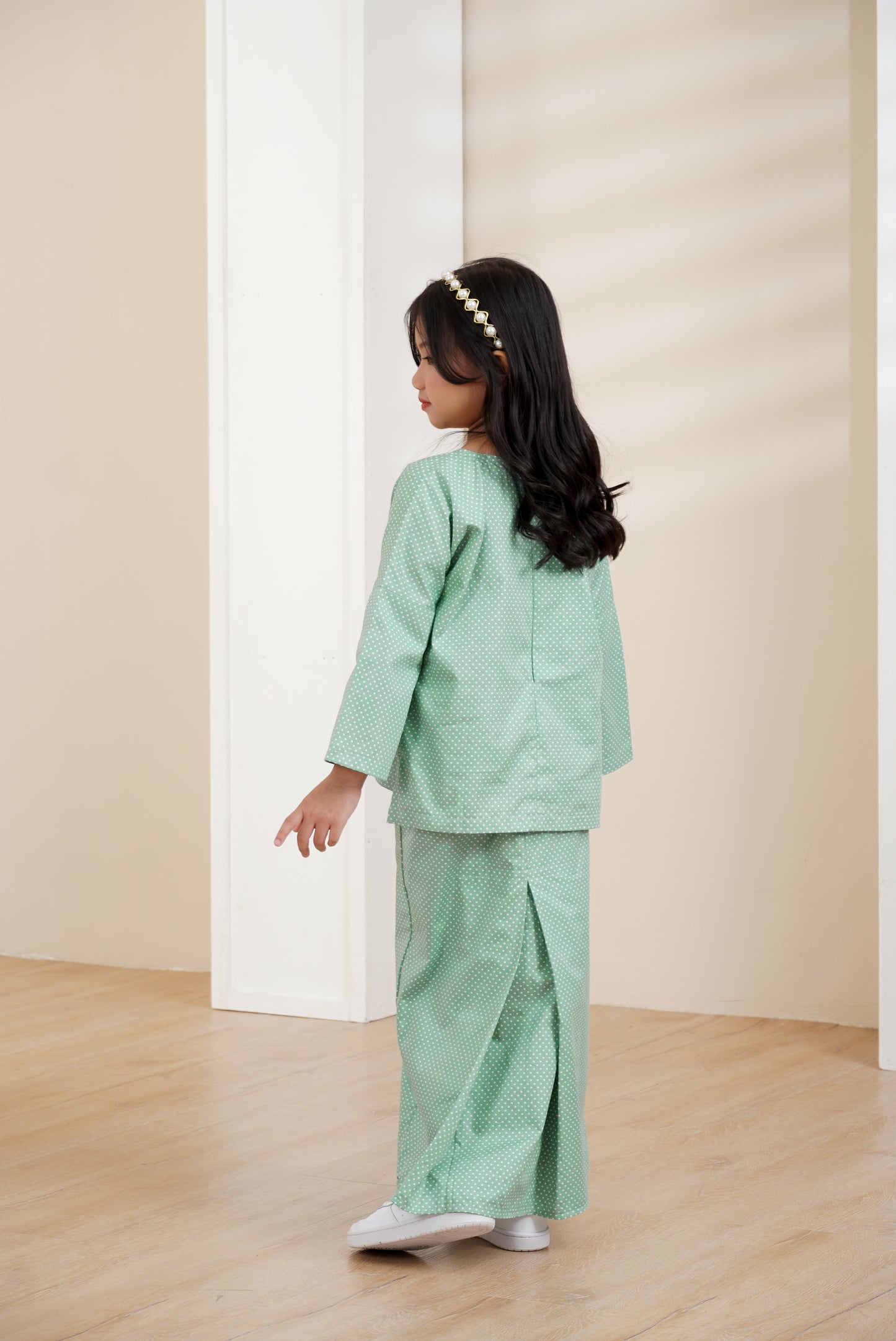 Girls Ayu Kurung 2.0 in Mint Green Polka Dot (SALE!)