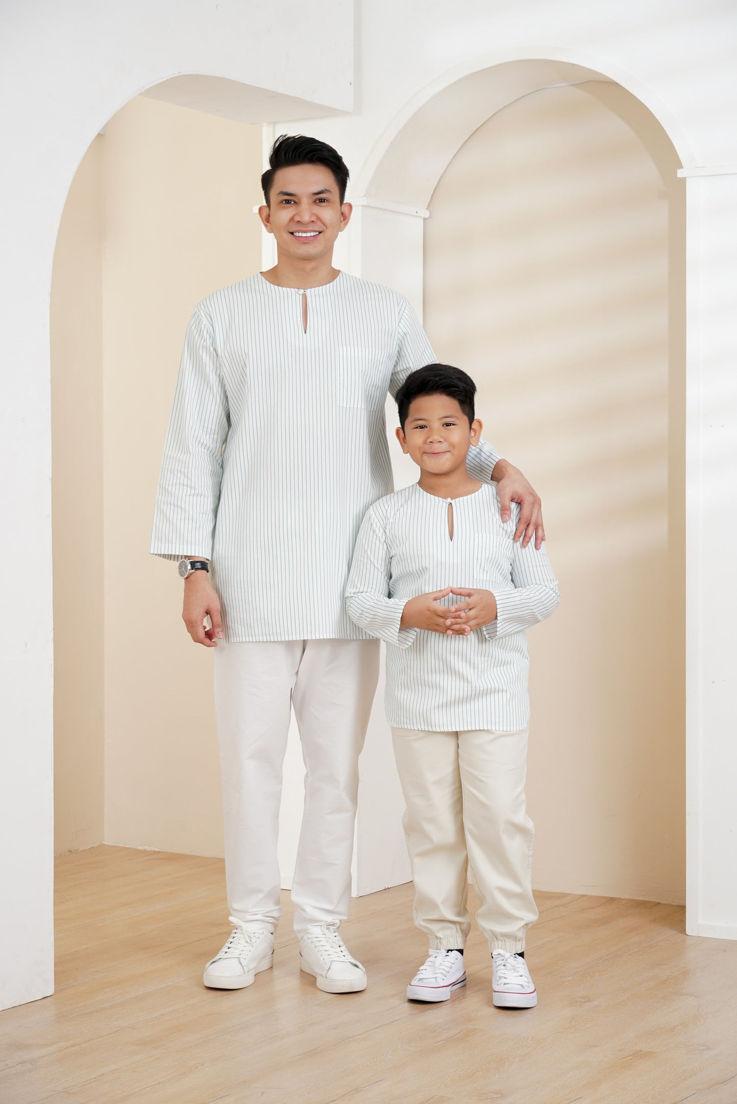 Boys Harris Kurta 2.0 in White/Green Stripe (SALE!)