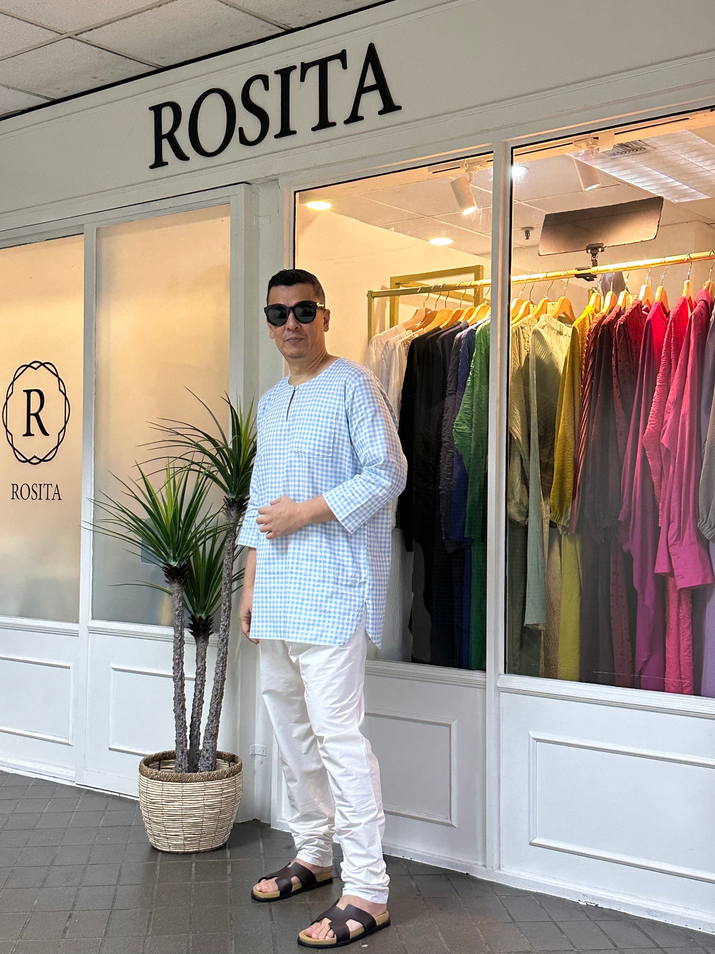 Sufi Kurta in Light Blue Gingham (Men)