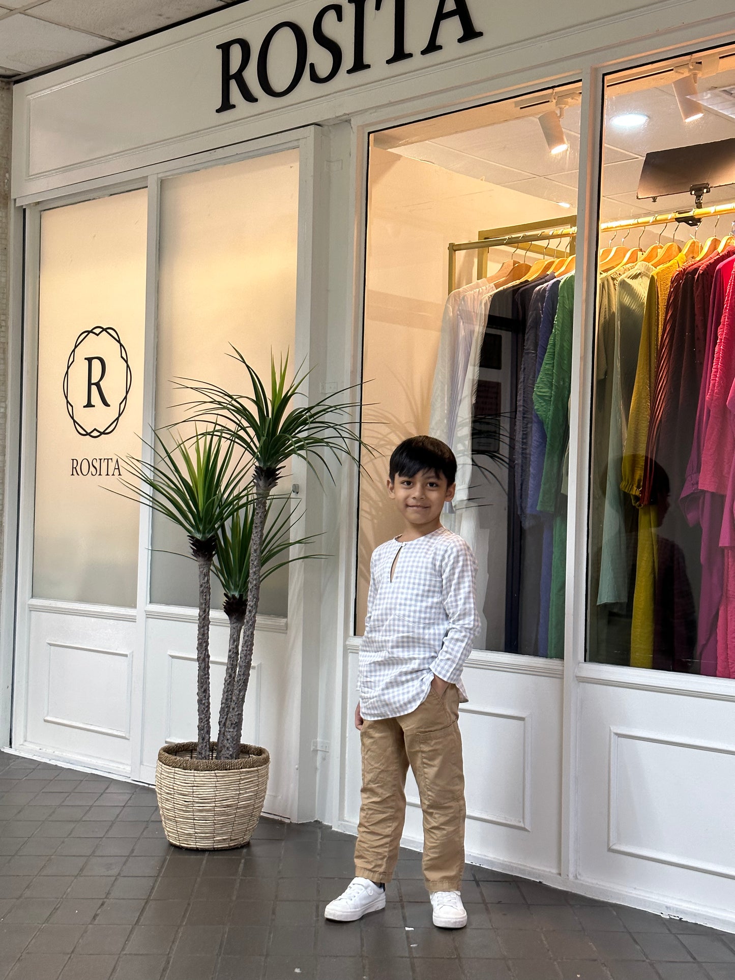 Sufi Kurta in Light Grey Gingham (Boys) (NEW!)