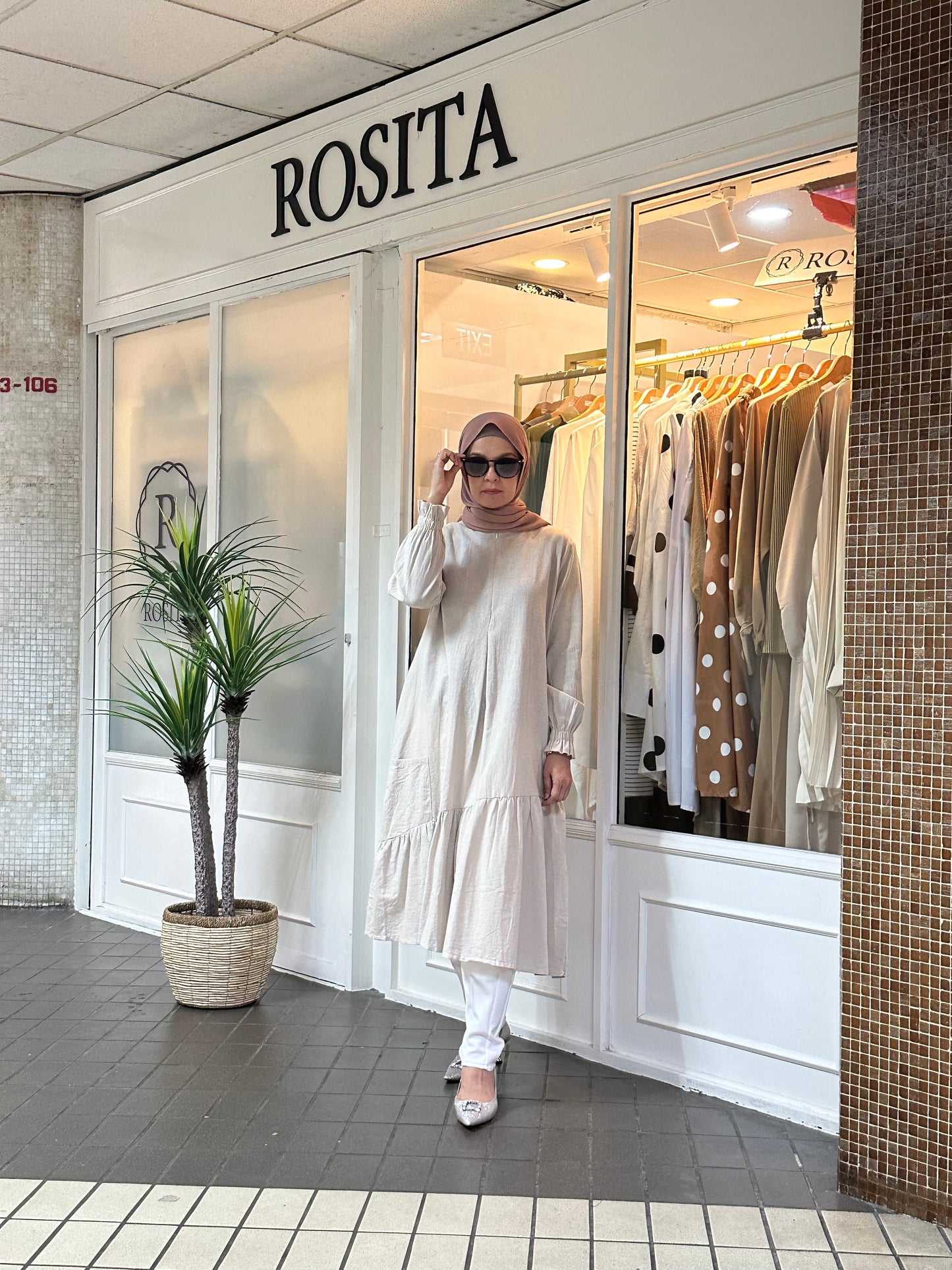 Emilia Linen Long Tunic in Beige NEW!)