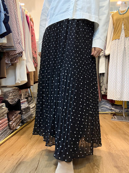 Manessa Flare Cut Polka Dot Skirt in Black