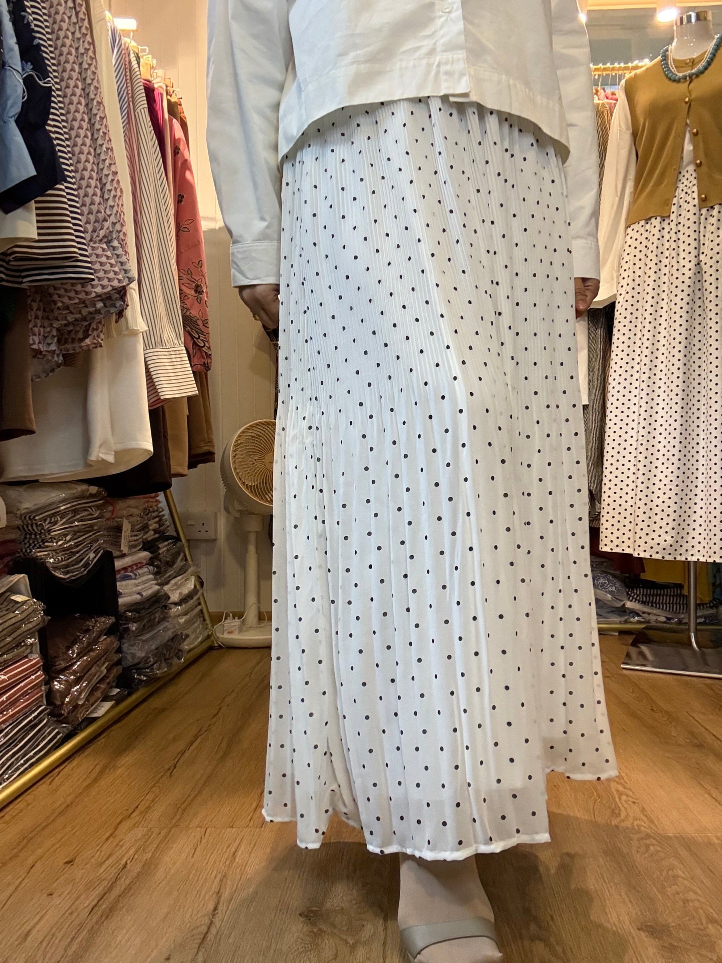 Manessa Flare Cut Polka Dot Skirt in White