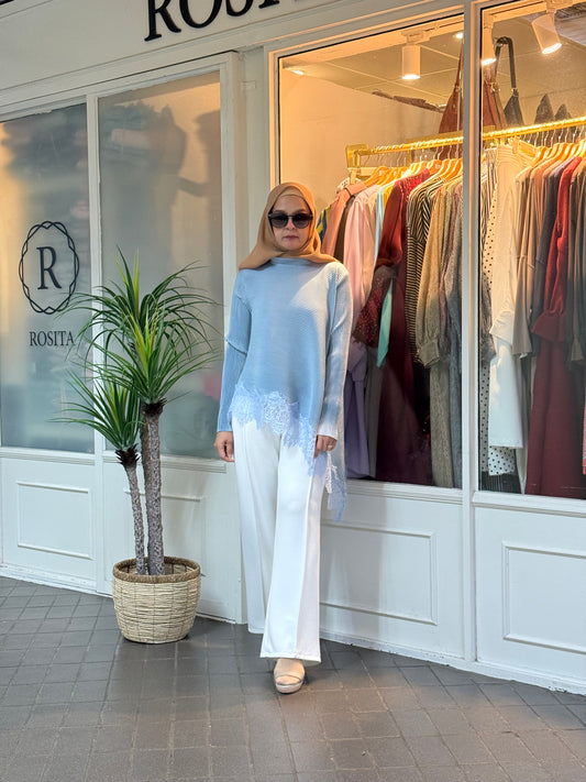 Chantel Embroidery Pleated Top in Baby Blue (NEW!)