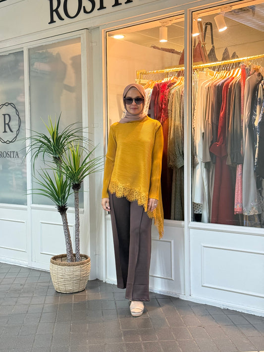 Chantel Embroidery Pleated Top in Golden Honey (NEW!)