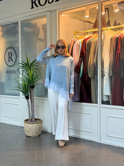 Chantel Embroidery Pleated Top in Baby Blue (NEW!)