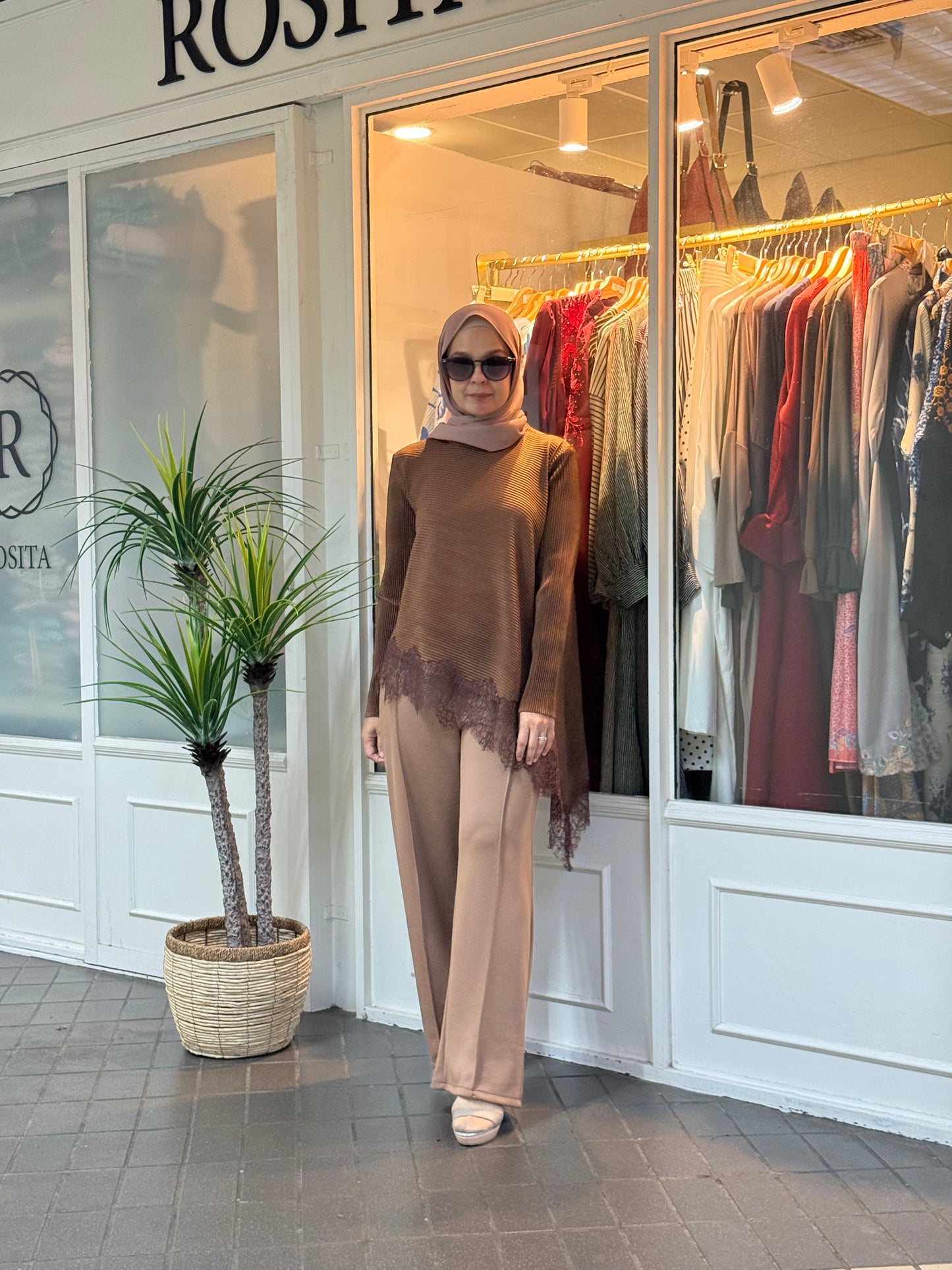 Chantel Embroidery Pleated Top in Choco Brown (NEW!)